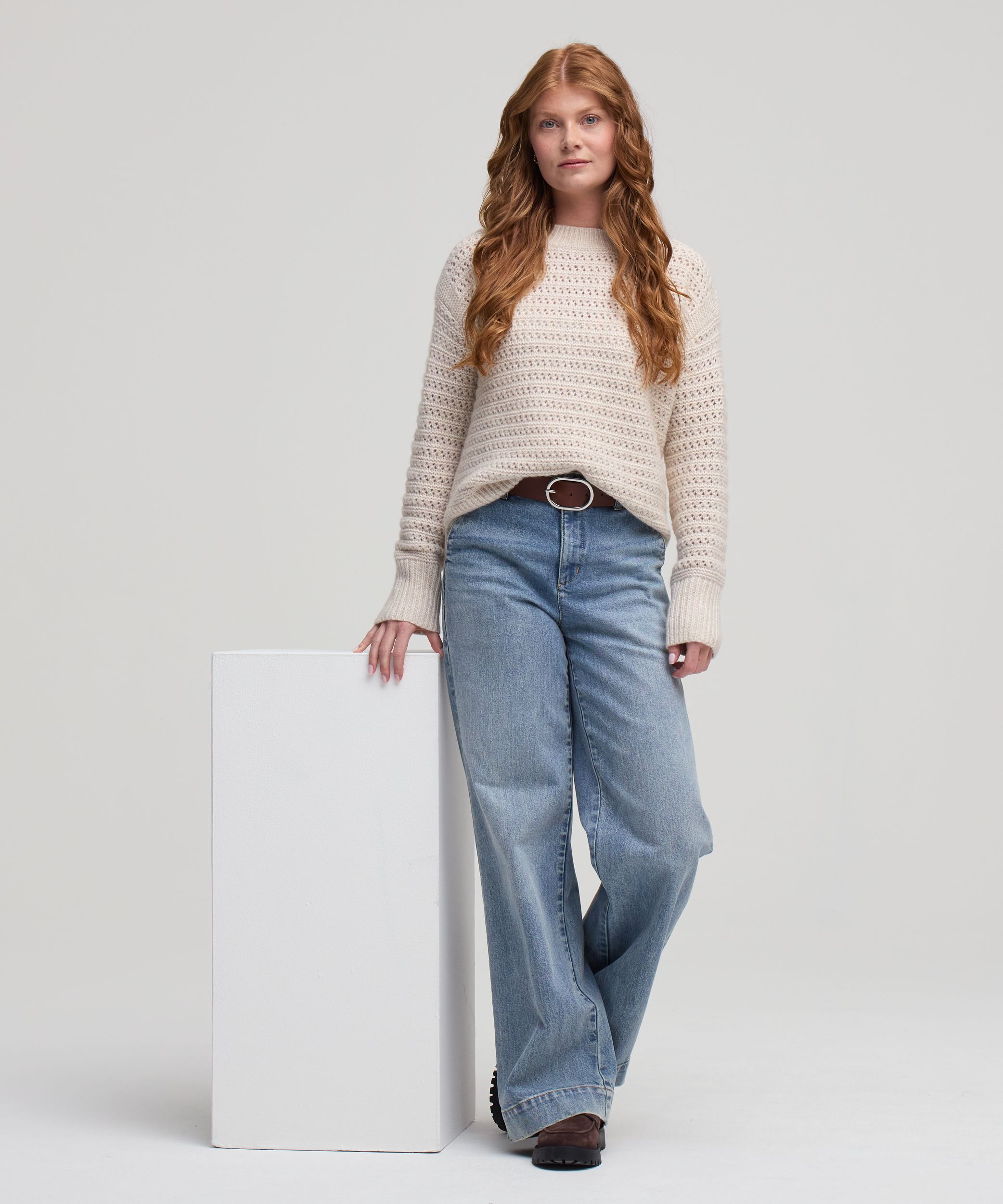 Chandail à enfiler à encolure ras du cou et à points mixtes pour femmes, Denver Hayes