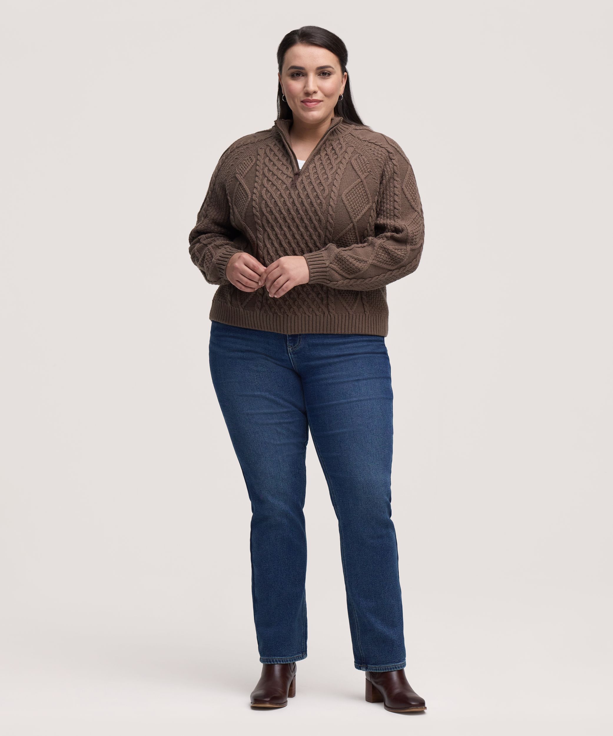 Chandail à enfiler à maille torsadée en mélange de coton avec glissière 1/4 pour femmes, WindRiver