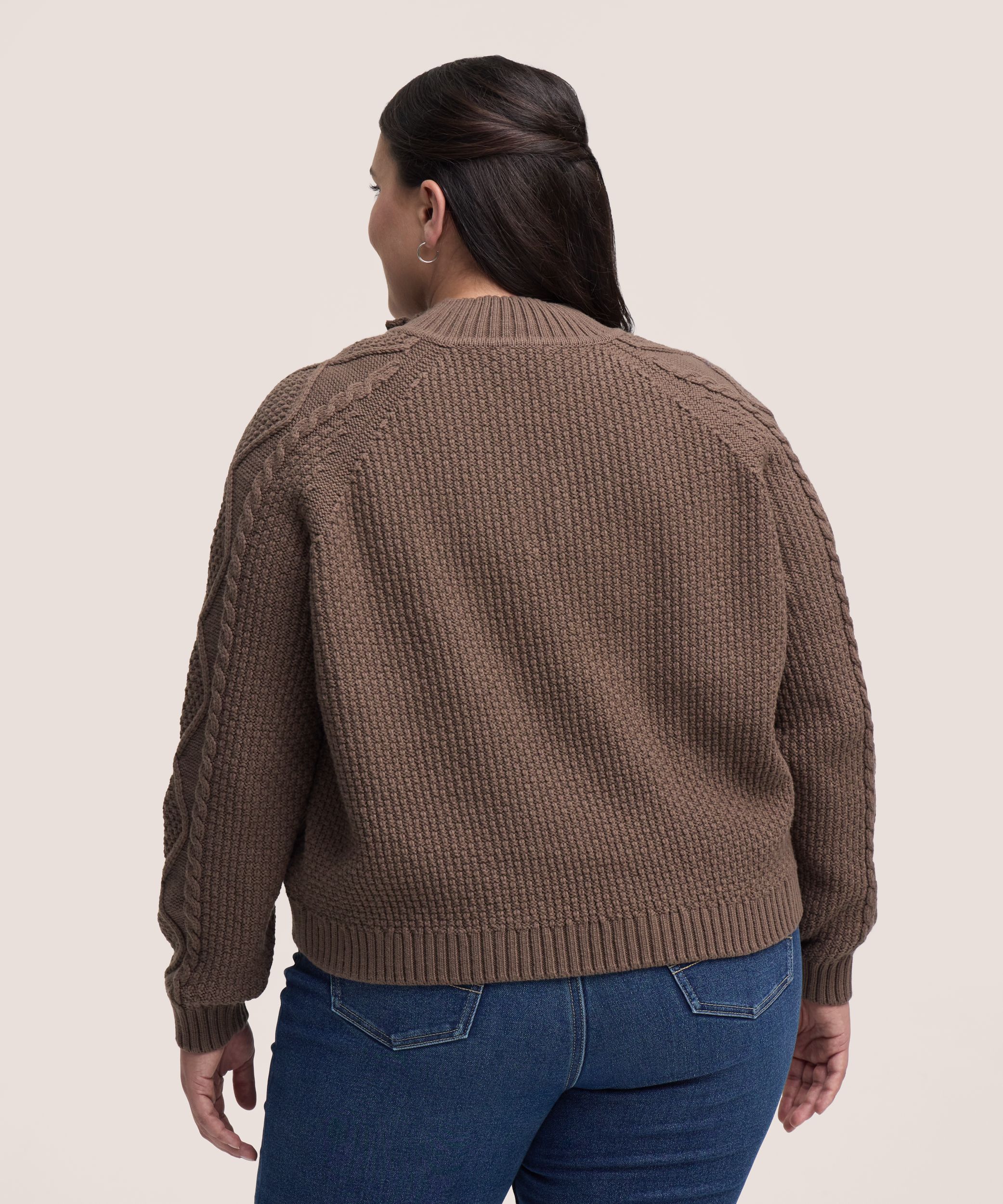 Chandail à enfiler à maille torsadée en mélange de coton avec glissière 1/4 pour femmes, WindRiver