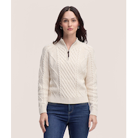 Chandail à enfiler à maille torsadée en mélange de coton avec glissière 1/4 pour femmes, WindRiver