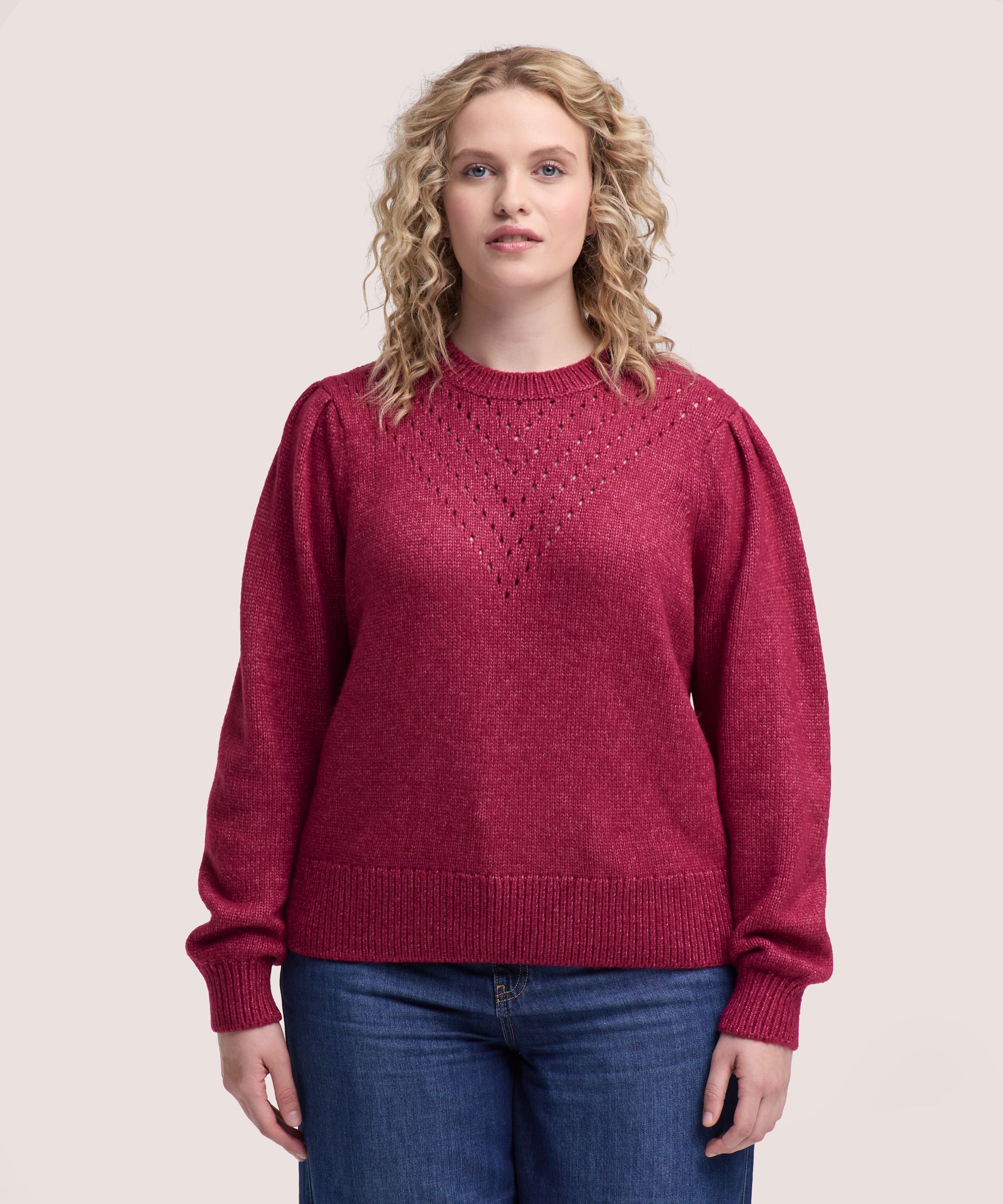 Denver Hayes Women's Long Sleeve Puff Sleeve Pointelle Sweater