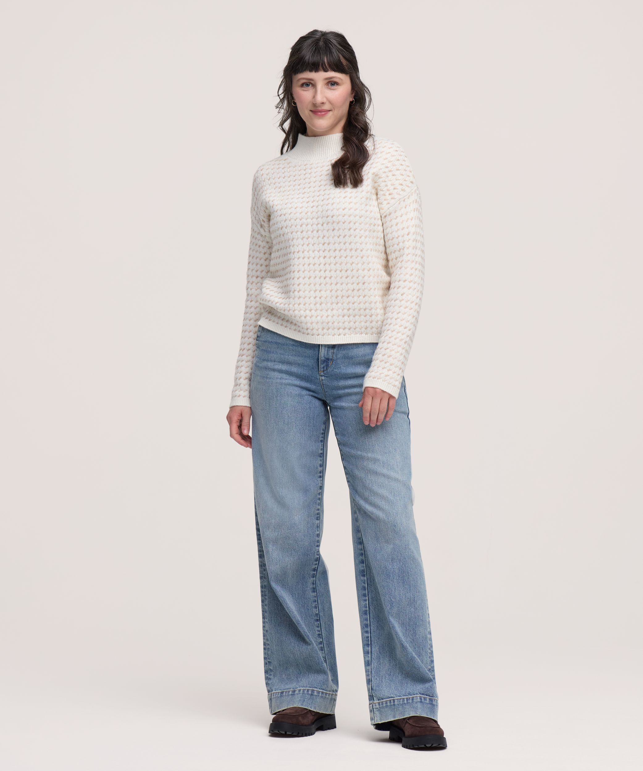 Denver Hayes Women's Birdseye Novelty Stitch Crew neck Sweater