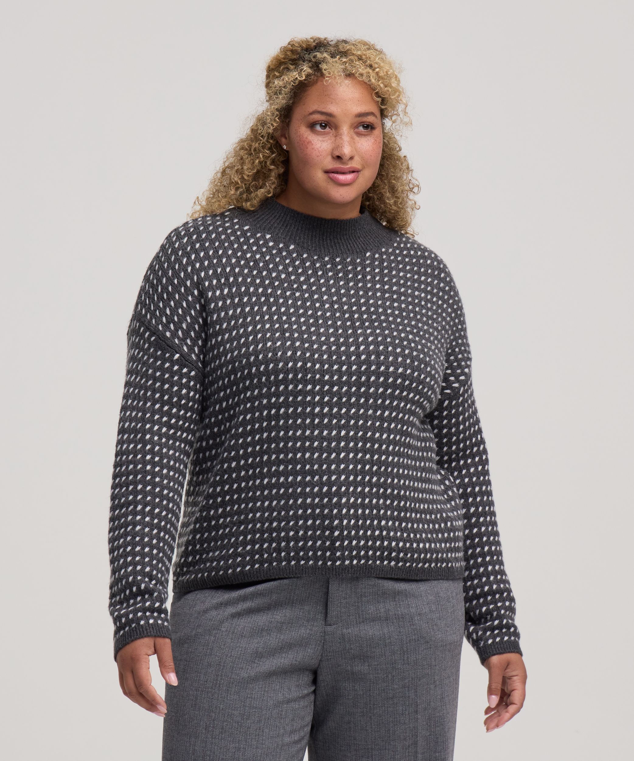 Chandail à encolure ras du cou avec motif œil de perdrix et point fantaisie pour femmes, Denver Hayes