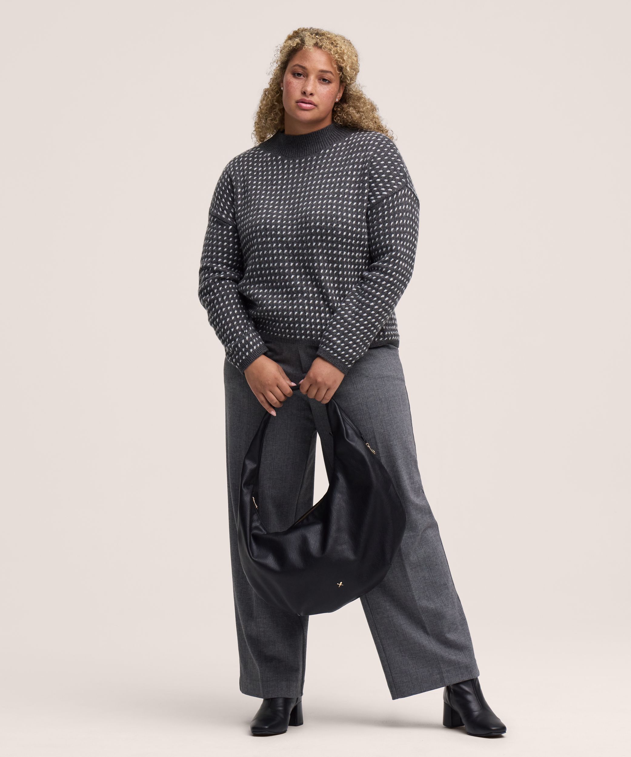 Chandail à encolure ras du cou avec motif œil de perdrix et point fantaisie pour femmes, Denver Hayes