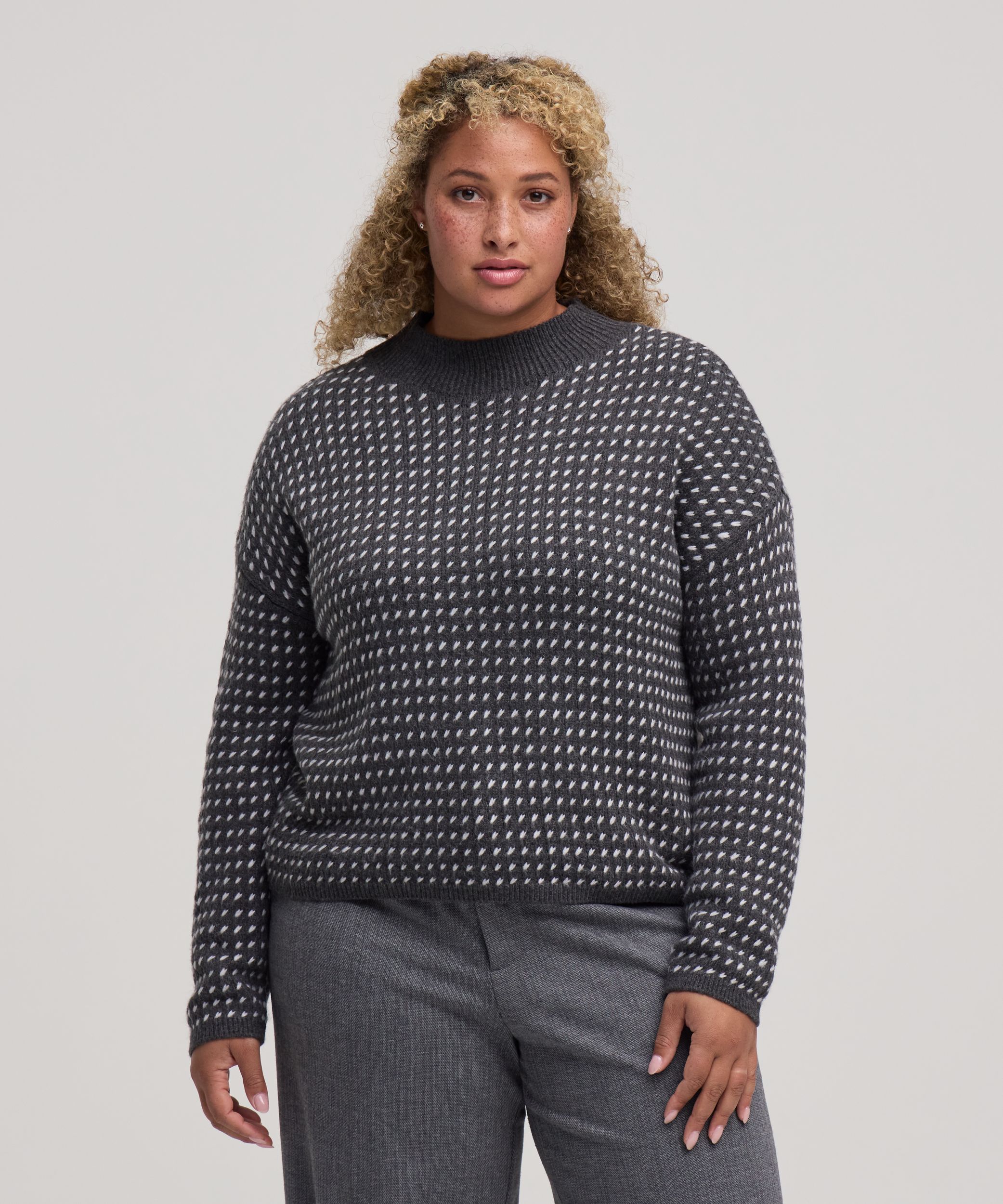 Chandail à encolure ras du cou avec motif œil de perdrix et point fantaisie pour femmes, Denver Hayes
