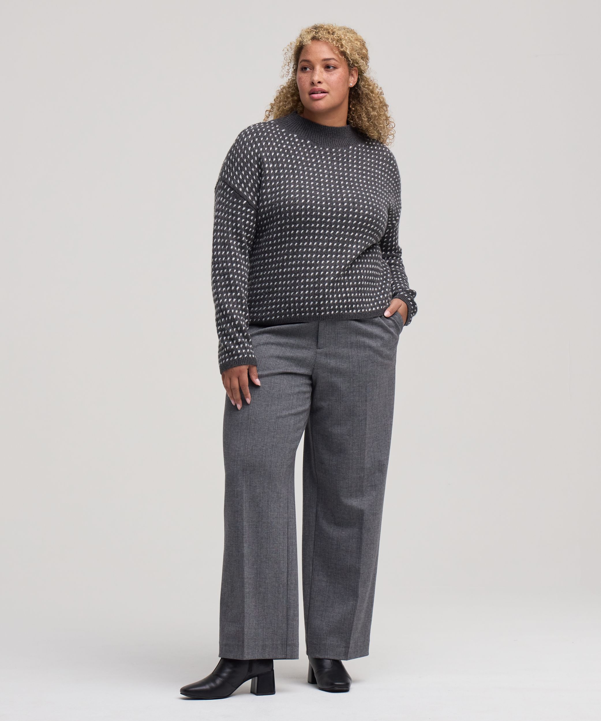 Chandail à encolure ras du cou avec motif œil de perdrix et point fantaisie pour femmes, Denver Hayes