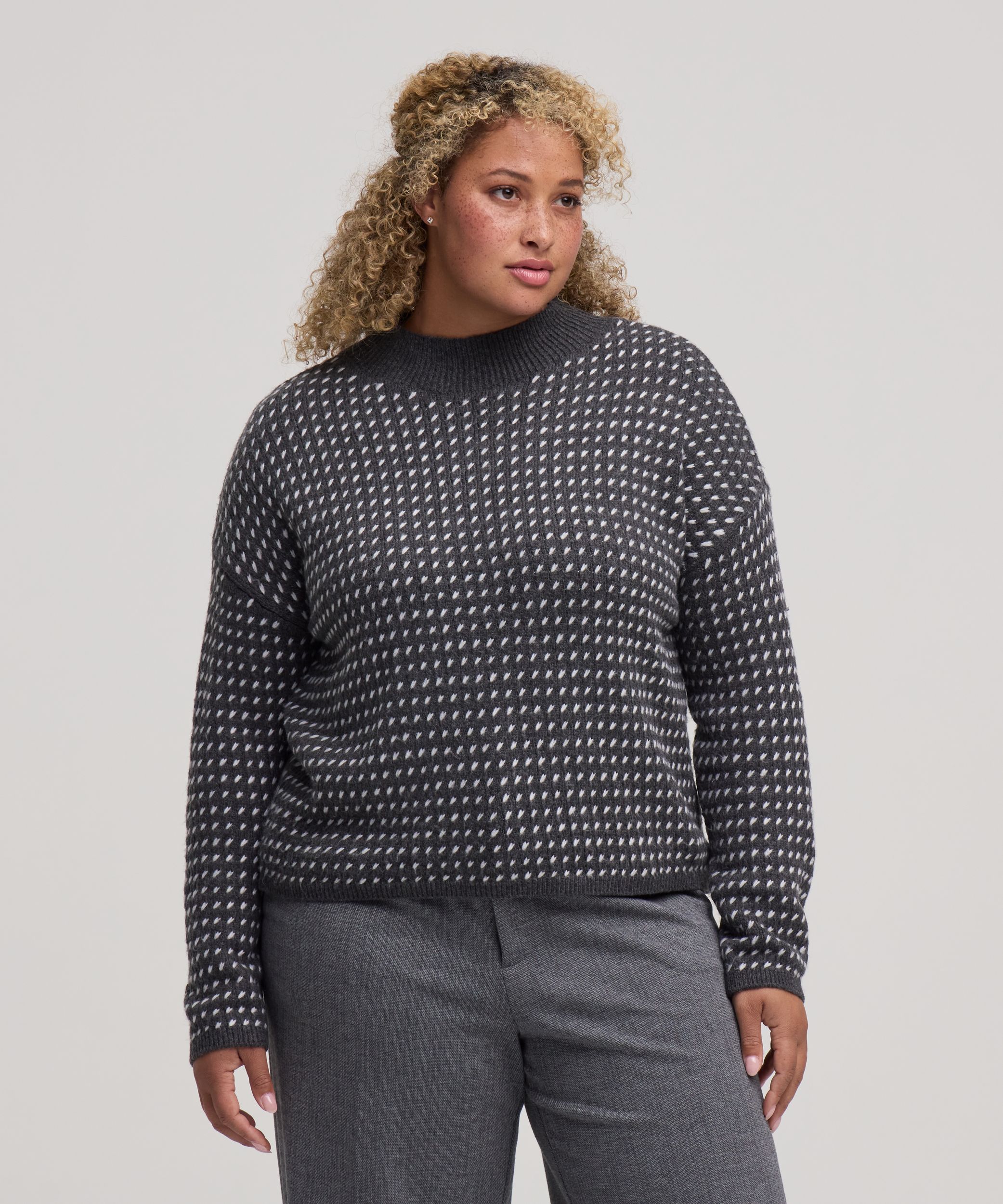 Chandail à encolure ras du cou avec motif œil de perdrix et point fantaisie pour femmes, Denver Hayes