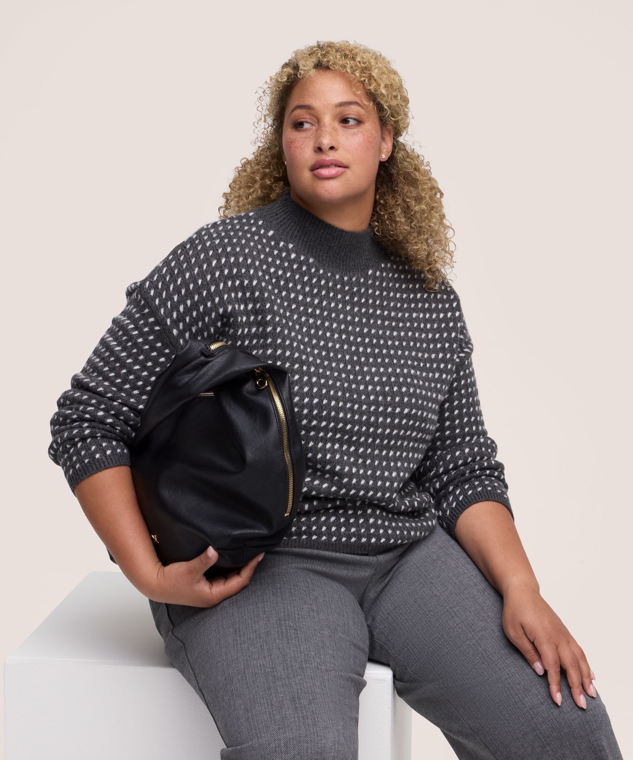 Chandail à encolure ras du cou avec motif œil de perdrix et point fantaisie pour femmes, Denver Hayes
