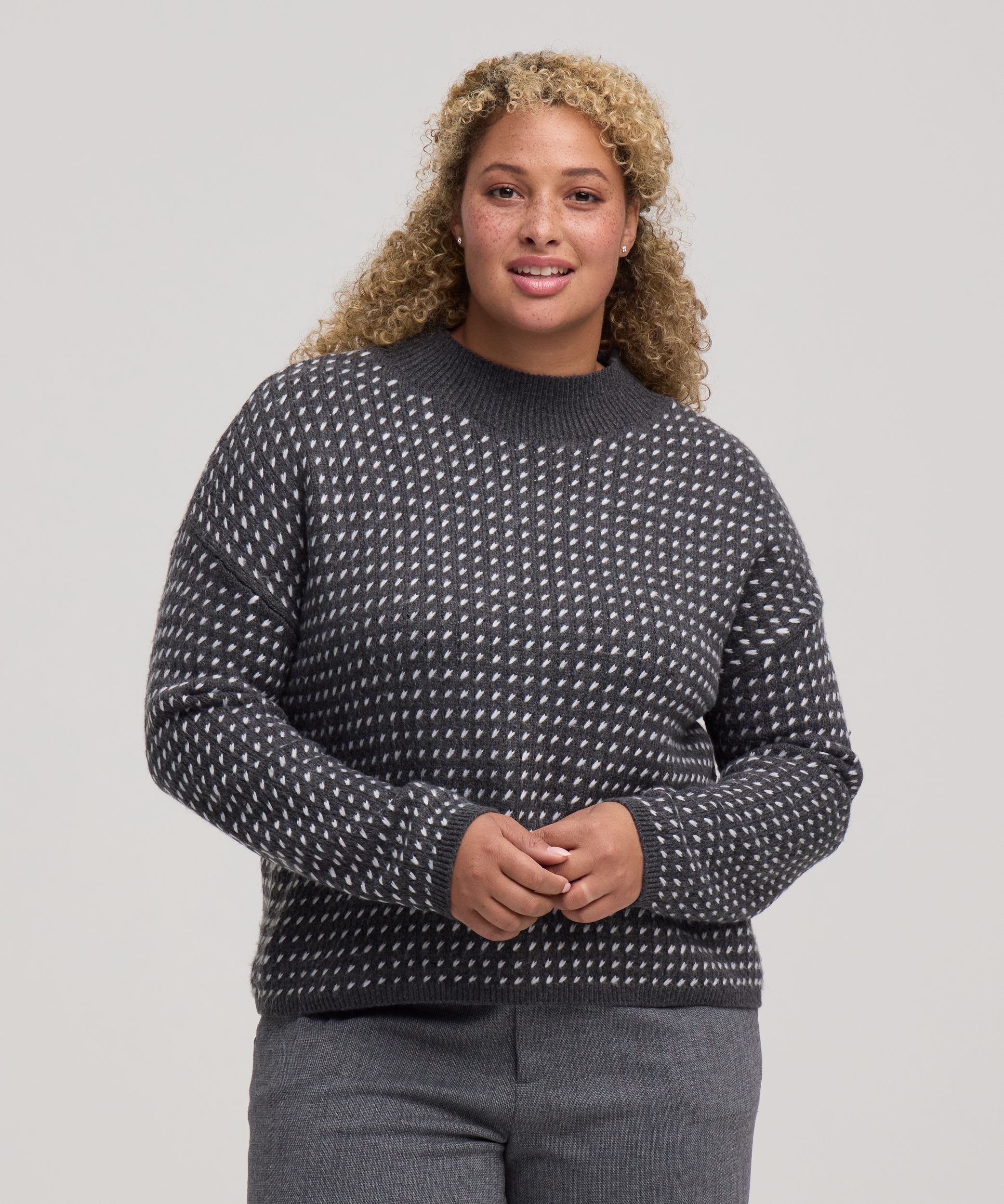 Chandail à encolure ras du cou avec motif œil de perdrix et point fantaisie pour femmes, Denver Hayes