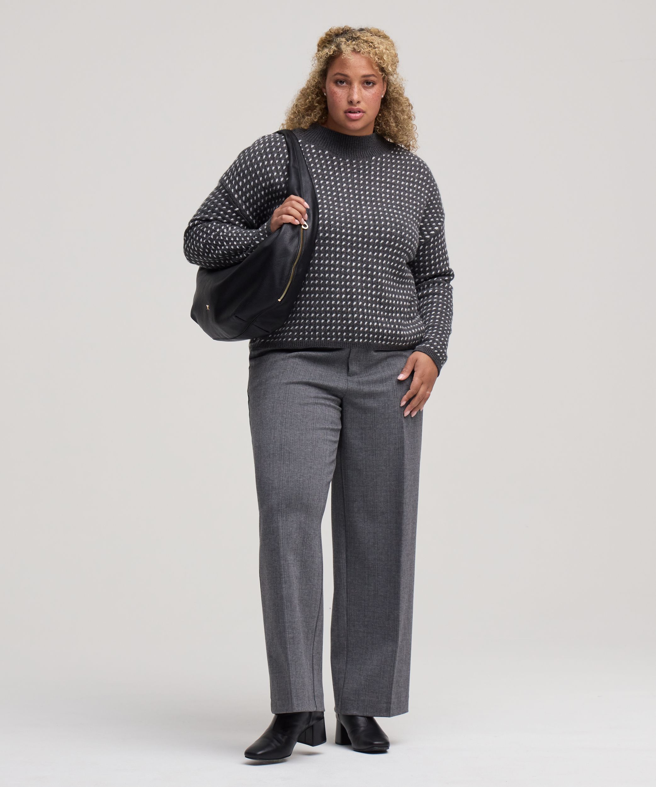 Chandail à encolure ras du cou avec motif œil de perdrix et point fantaisie pour femmes, Denver Hayes