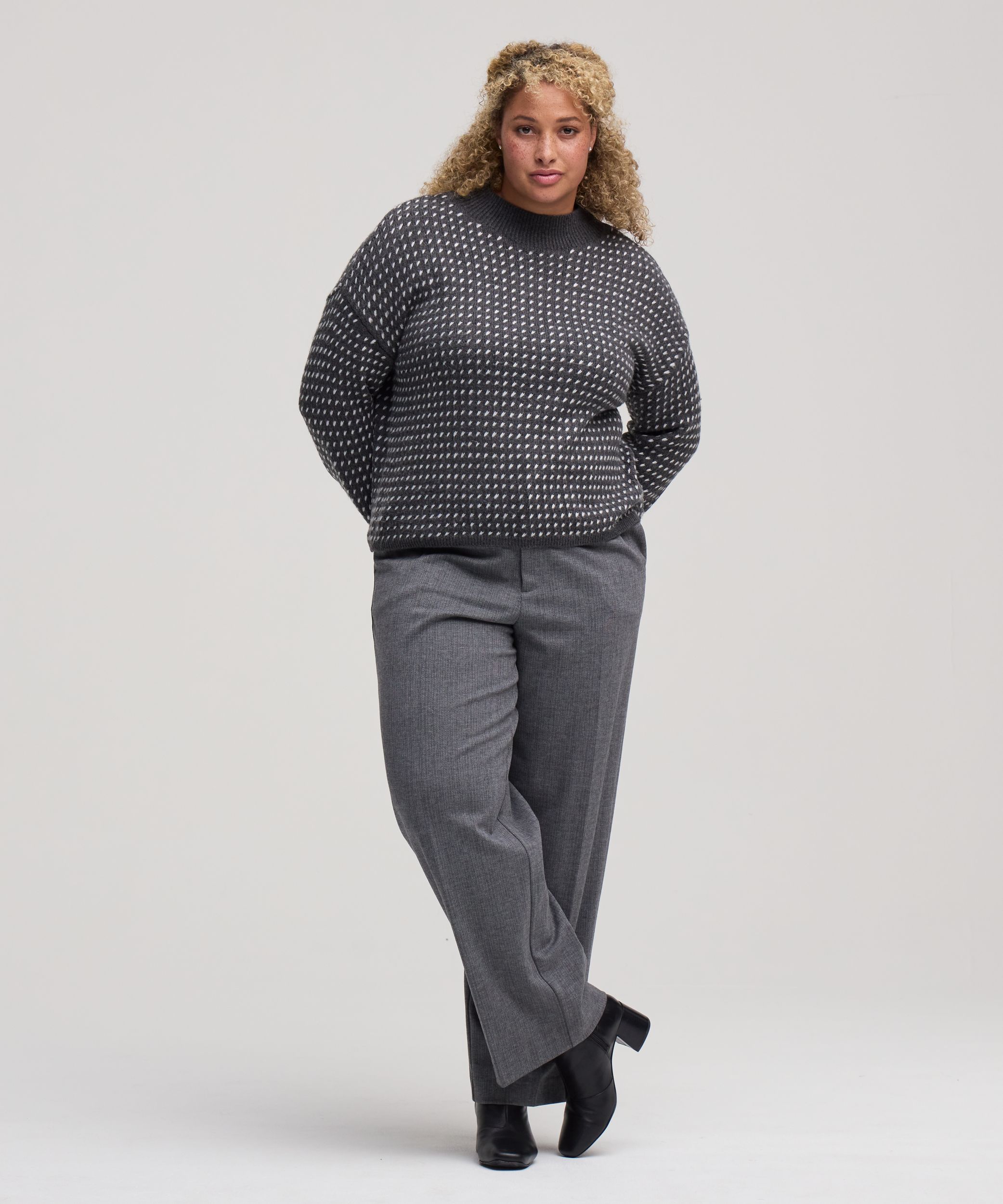 Chandail à encolure ras du cou avec motif œil de perdrix et point fantaisie pour femmes, Denver Hayes