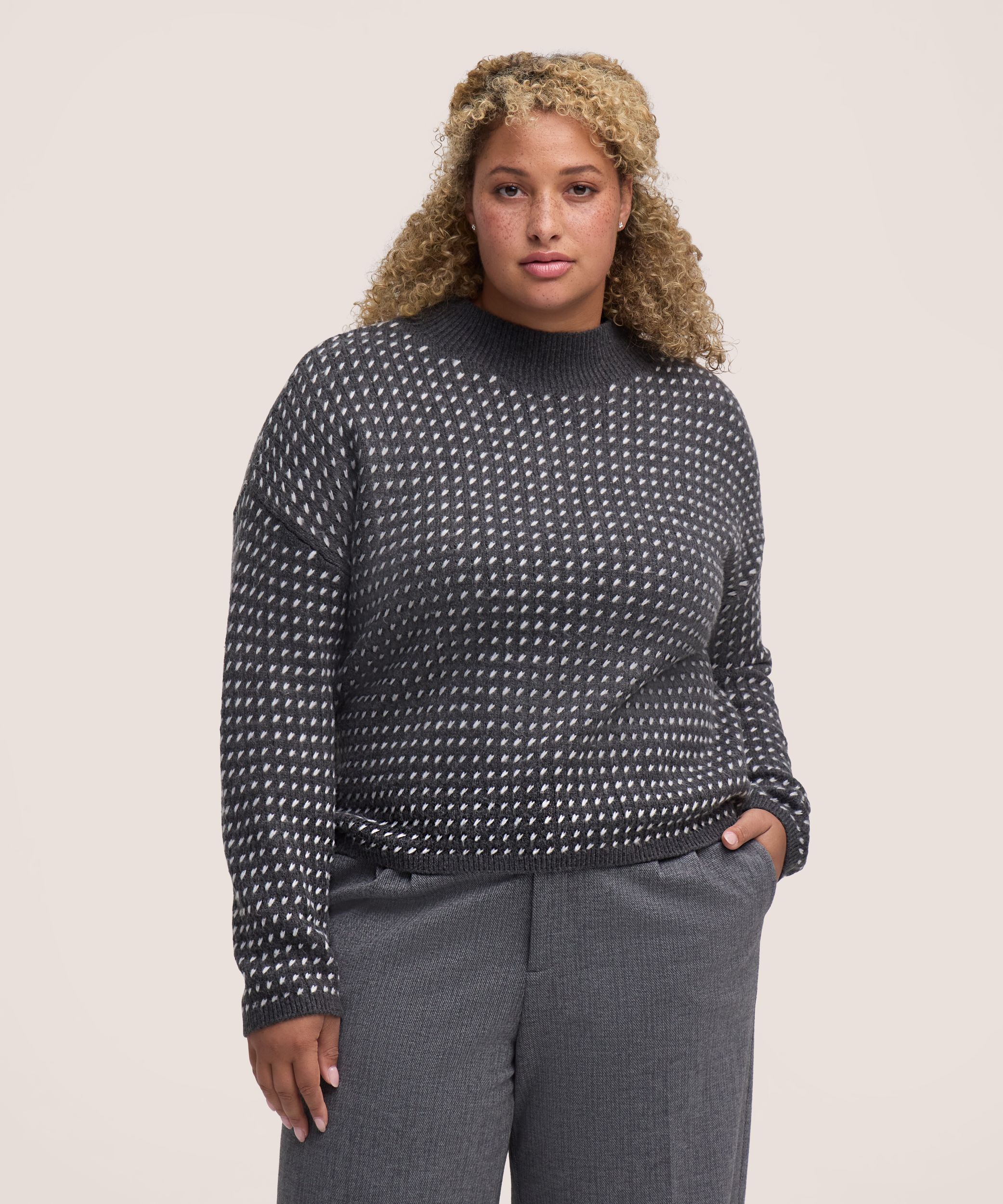Chandail à encolure ras du cou avec motif œil de perdrix et point fantaisie pour femmes, Denver Hayes