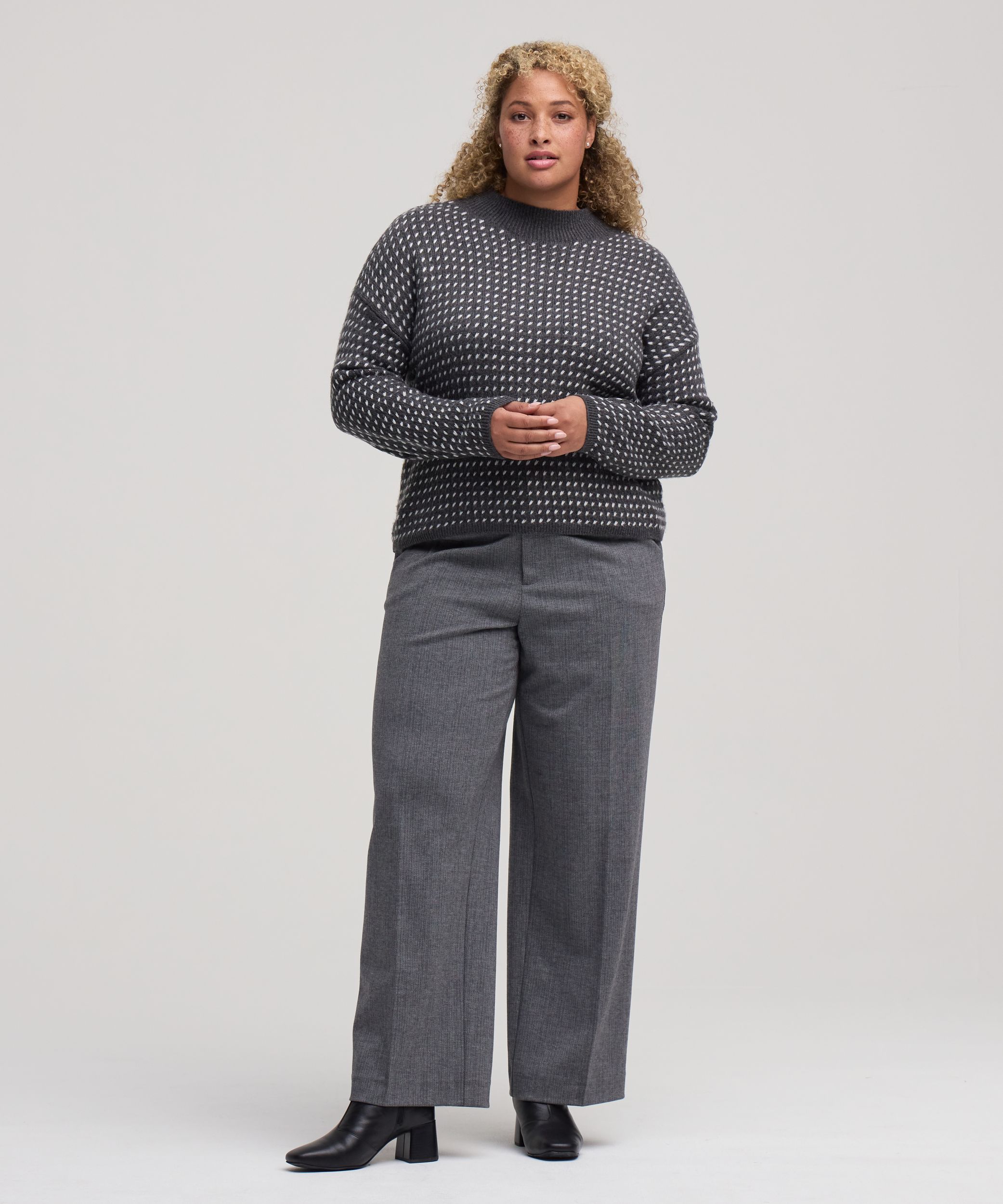 Chandail à encolure ras du cou avec motif œil de perdrix et point fantaisie pour femmes, Denver Hayes