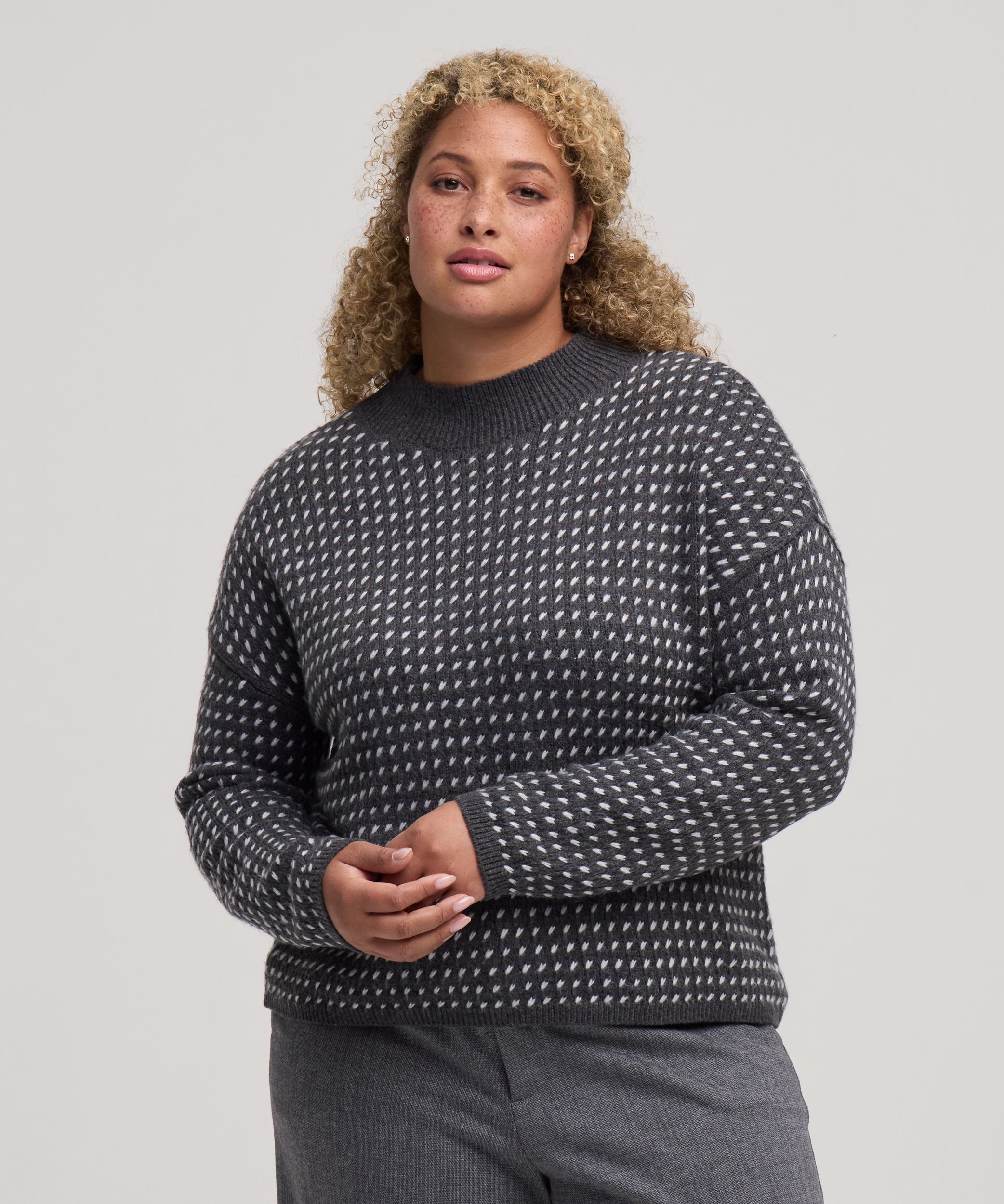 Chandail à encolure ras du cou avec motif œil de perdrix et point fantaisie pour femmes, Denver Hayes