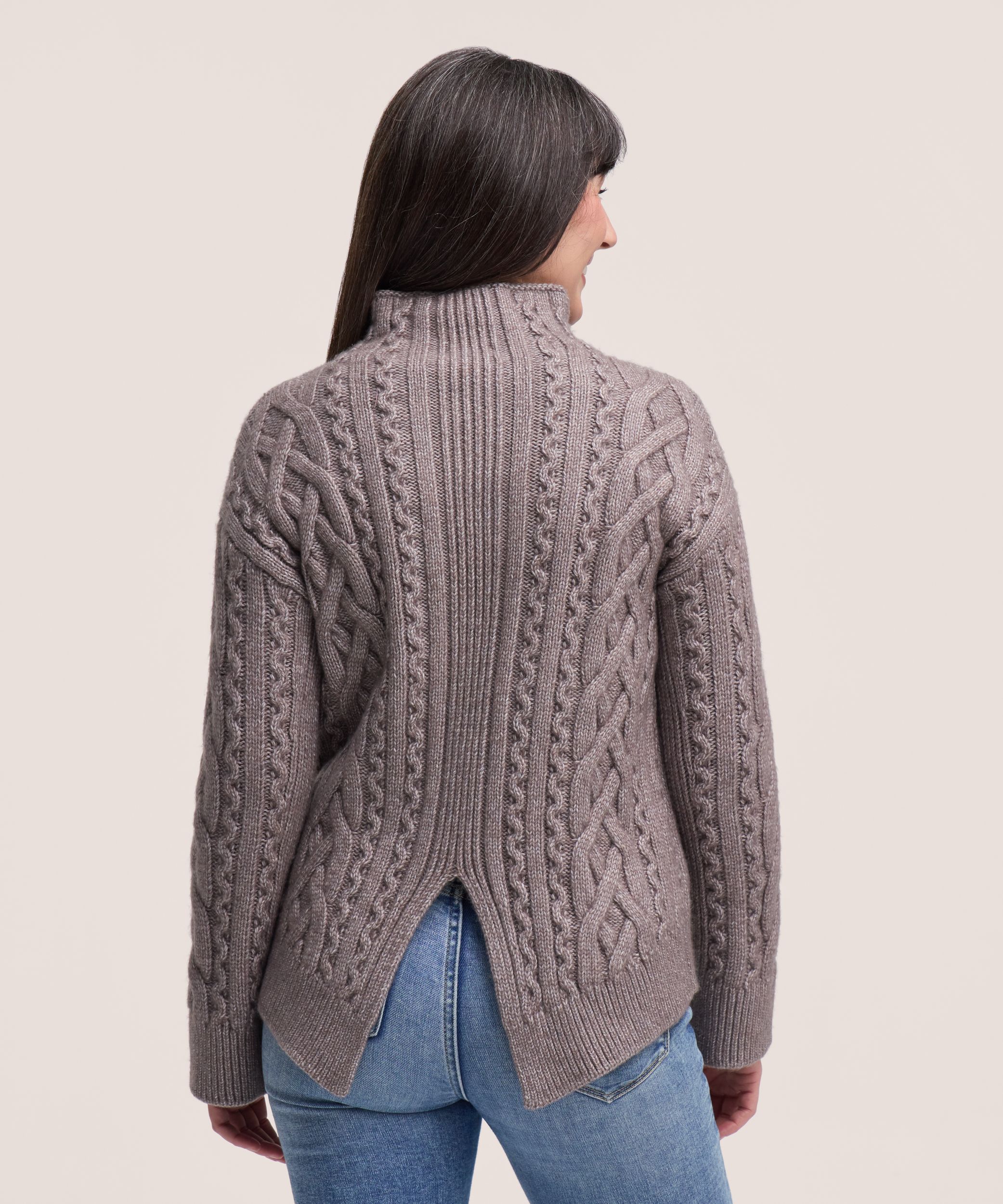 Chandail style smoking à maille torsadée et col cheminée pour femmes, Denver Hayes