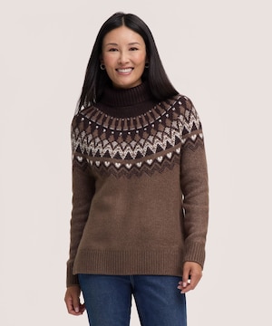 Chandail à motif jacquard et col roulé pour femmes, Heritage, WindRiver