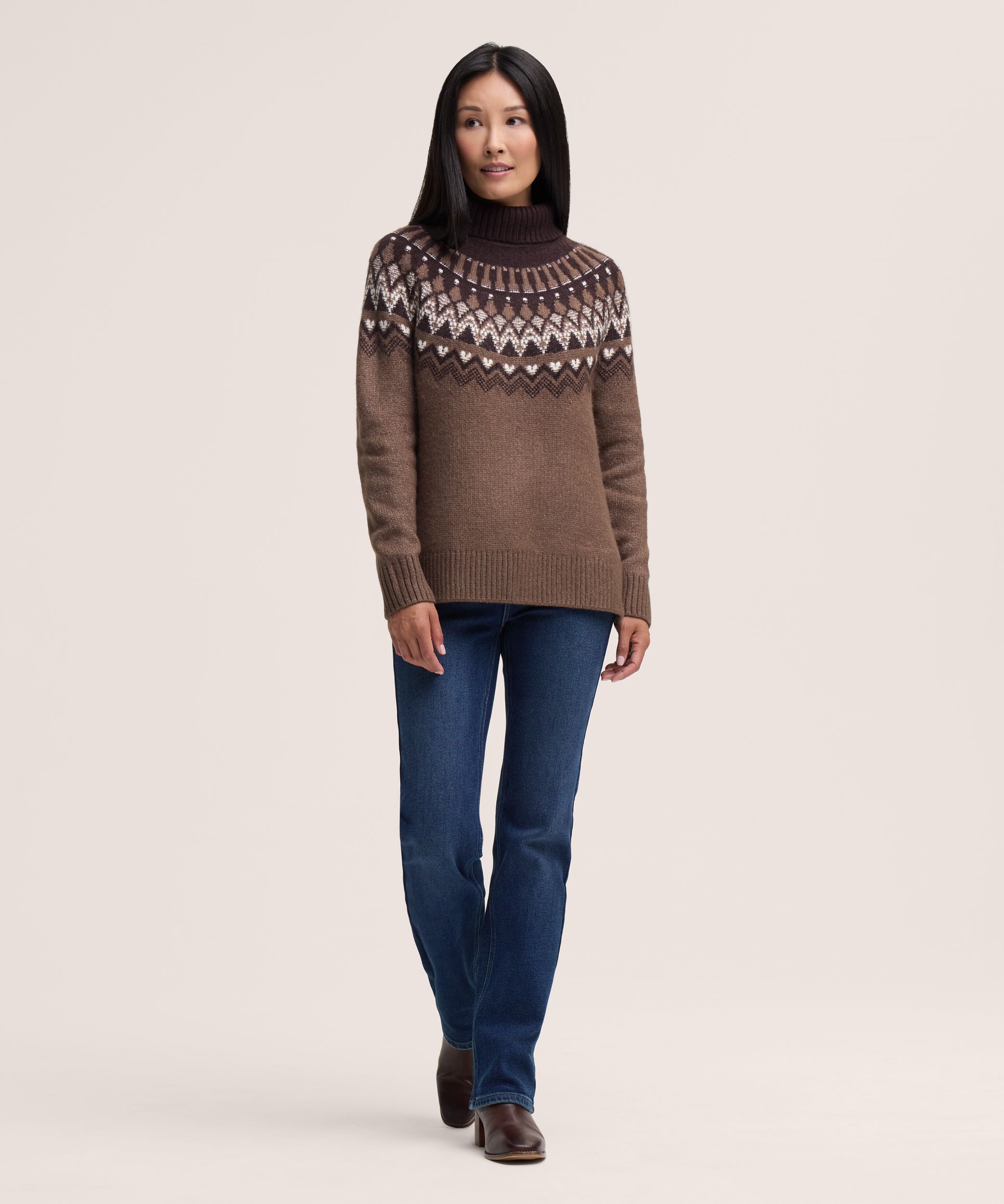 Chandail à motif jacquard et col roulé pour femmes, Heritage, WindRiver