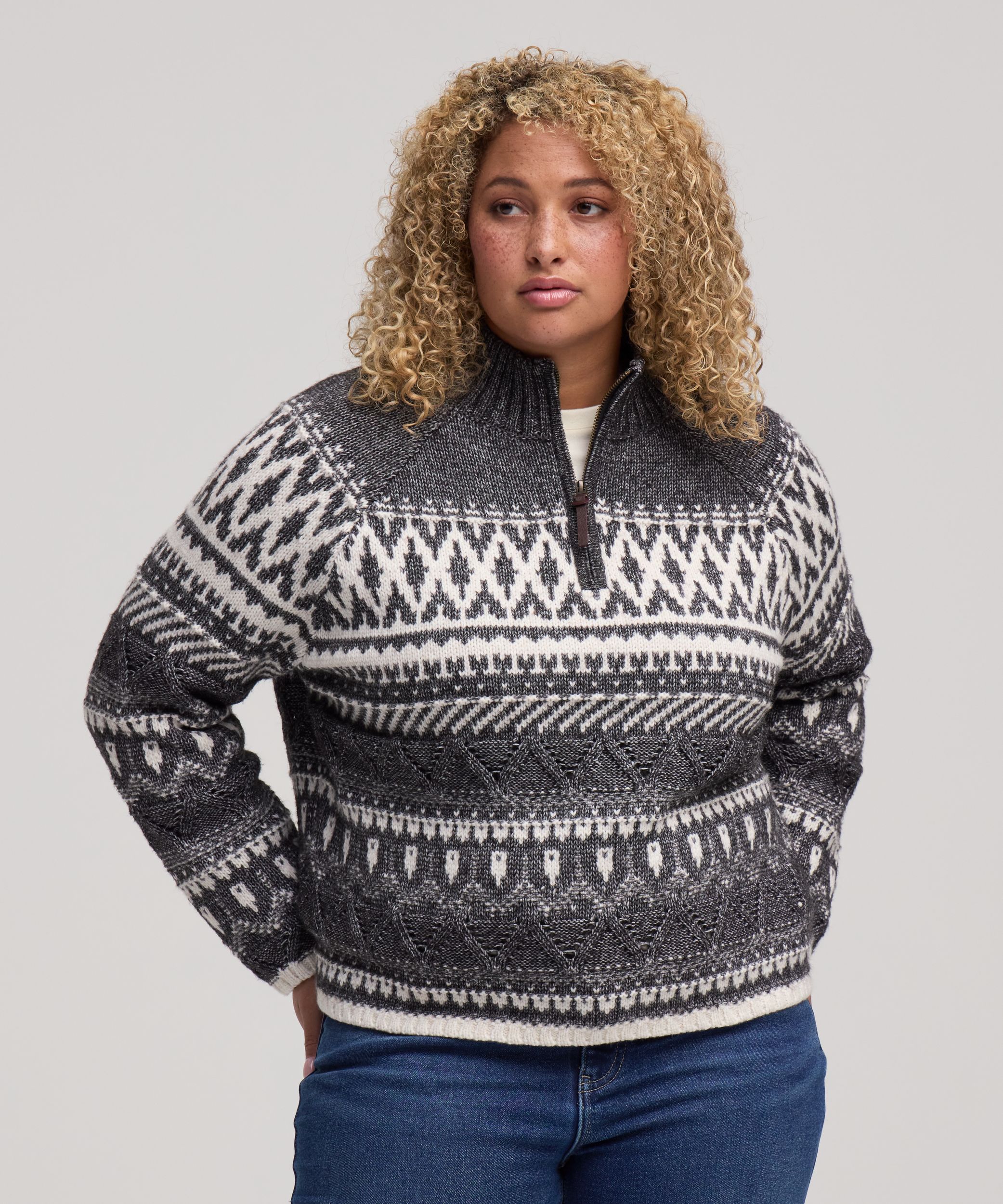 WindRiver Women's 1/4 Zip Pattern Sweater