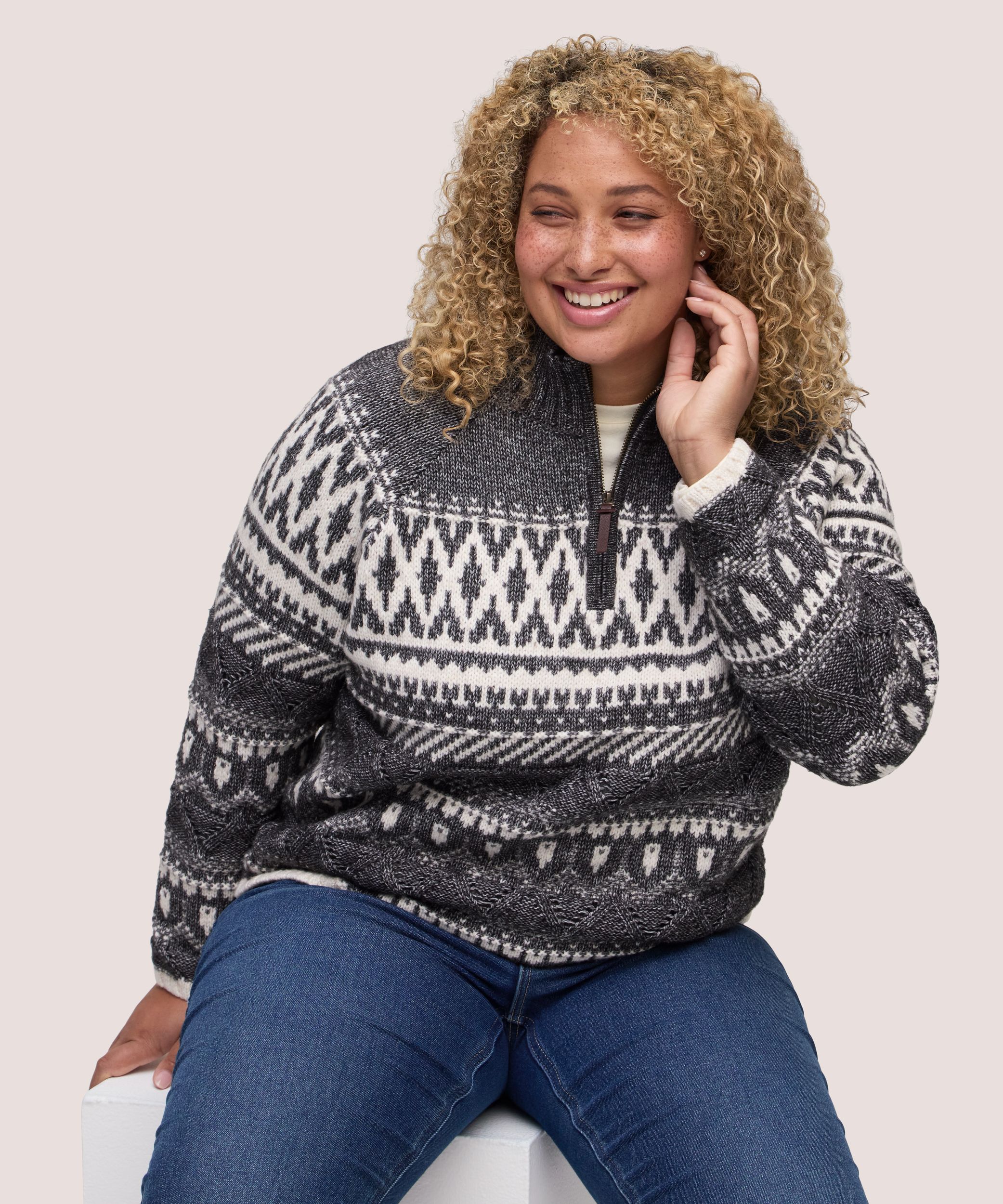 WindRiver Women's 1/4 Zip Pattern Sweater