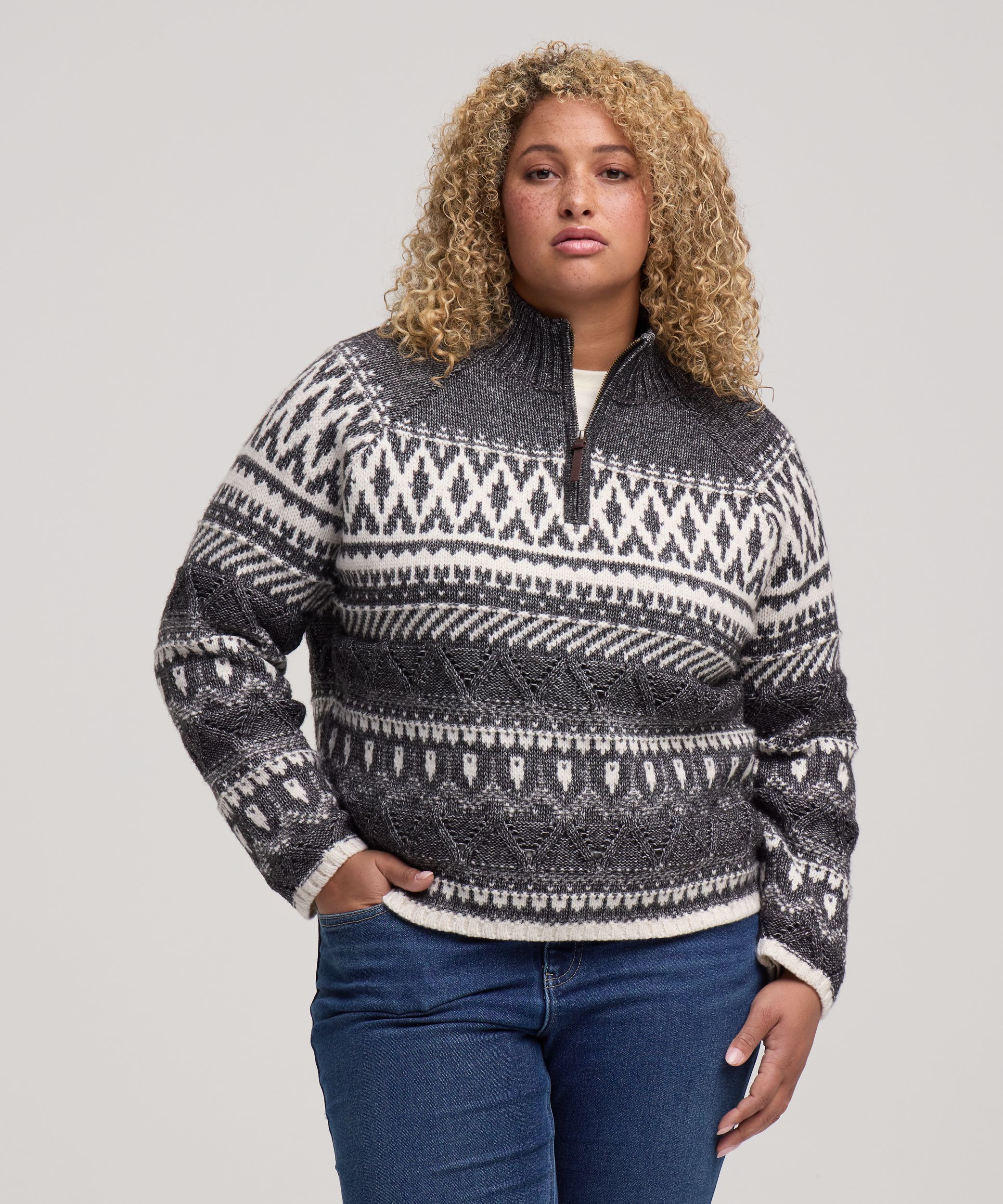 WindRiver Women's 1/4 Zip Pattern Sweater