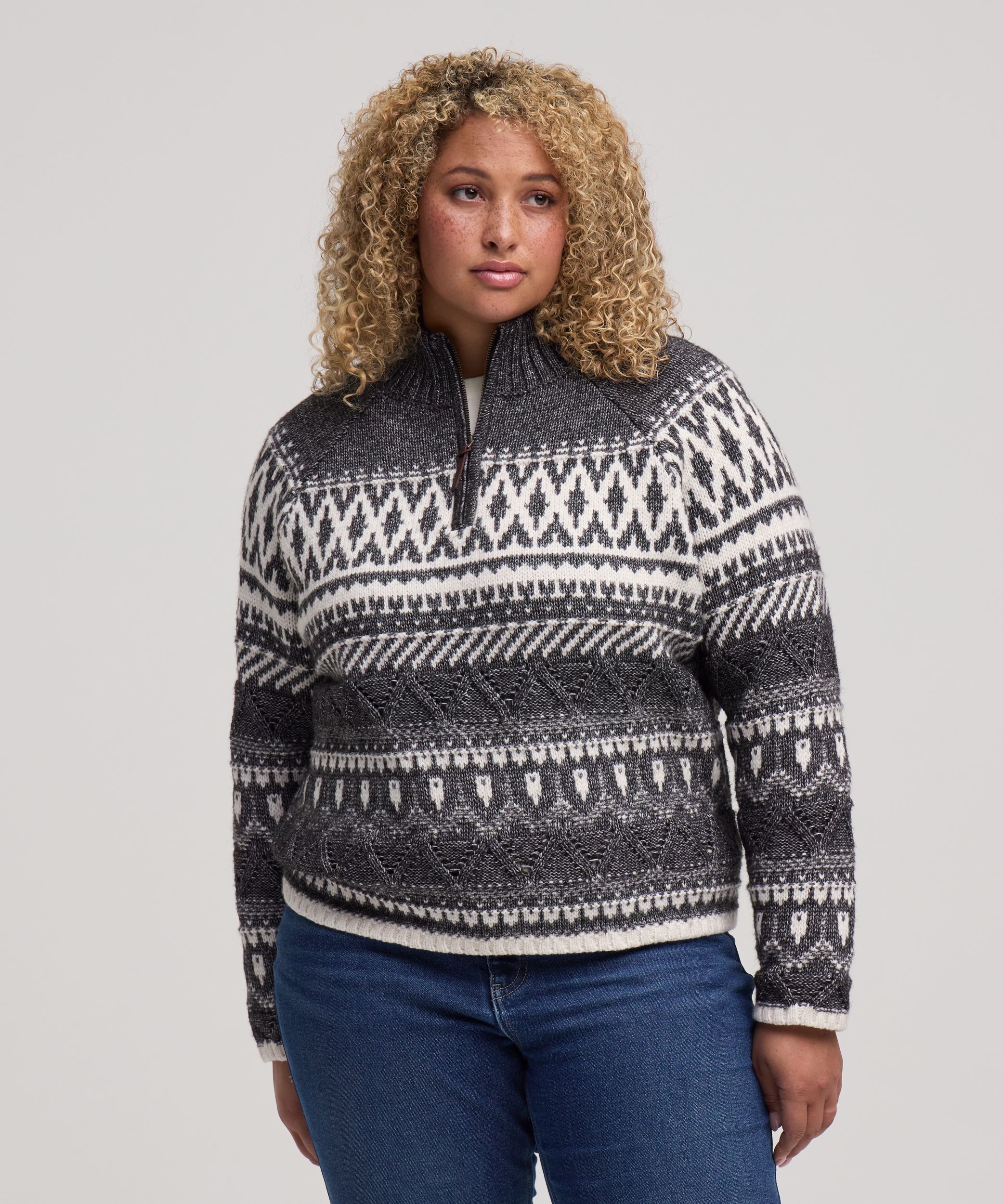 WindRiver Women's 1/4 Zip Pattern Sweater