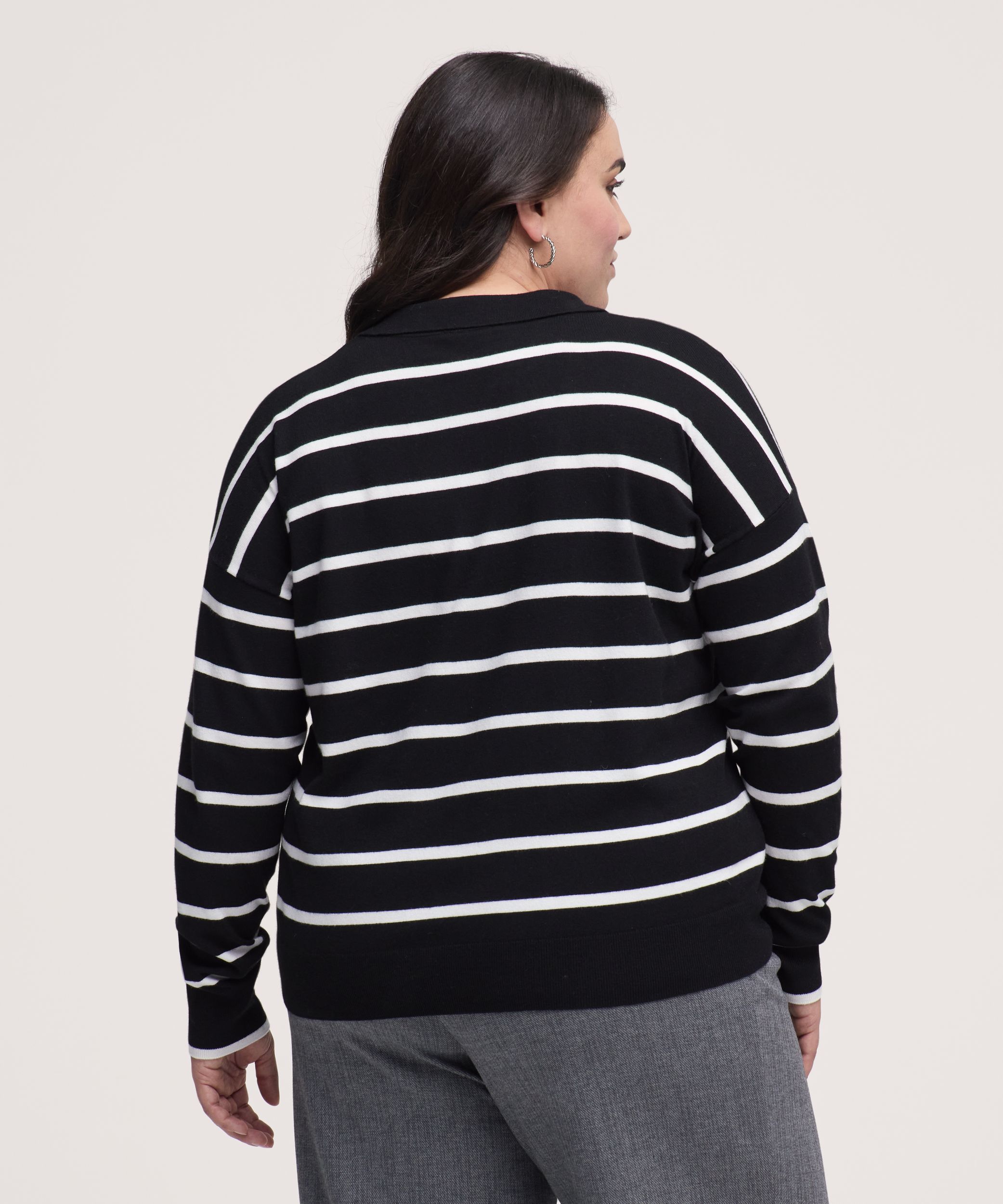Denver Hayes Women's Long Sleeve Johnny Collar Stripe Sweater