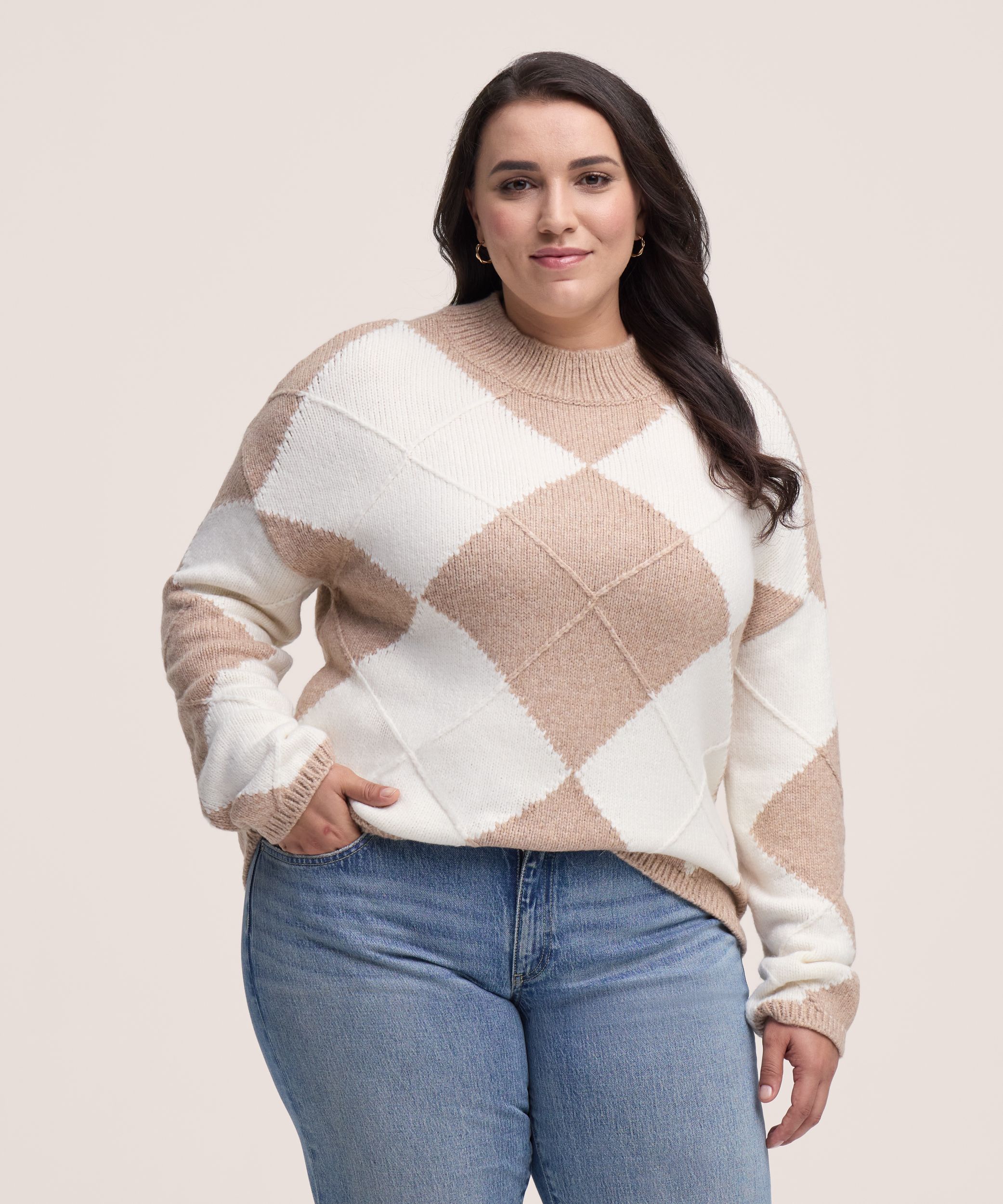 Denver Hayes Women's Argyle Mock Neck Sweater
