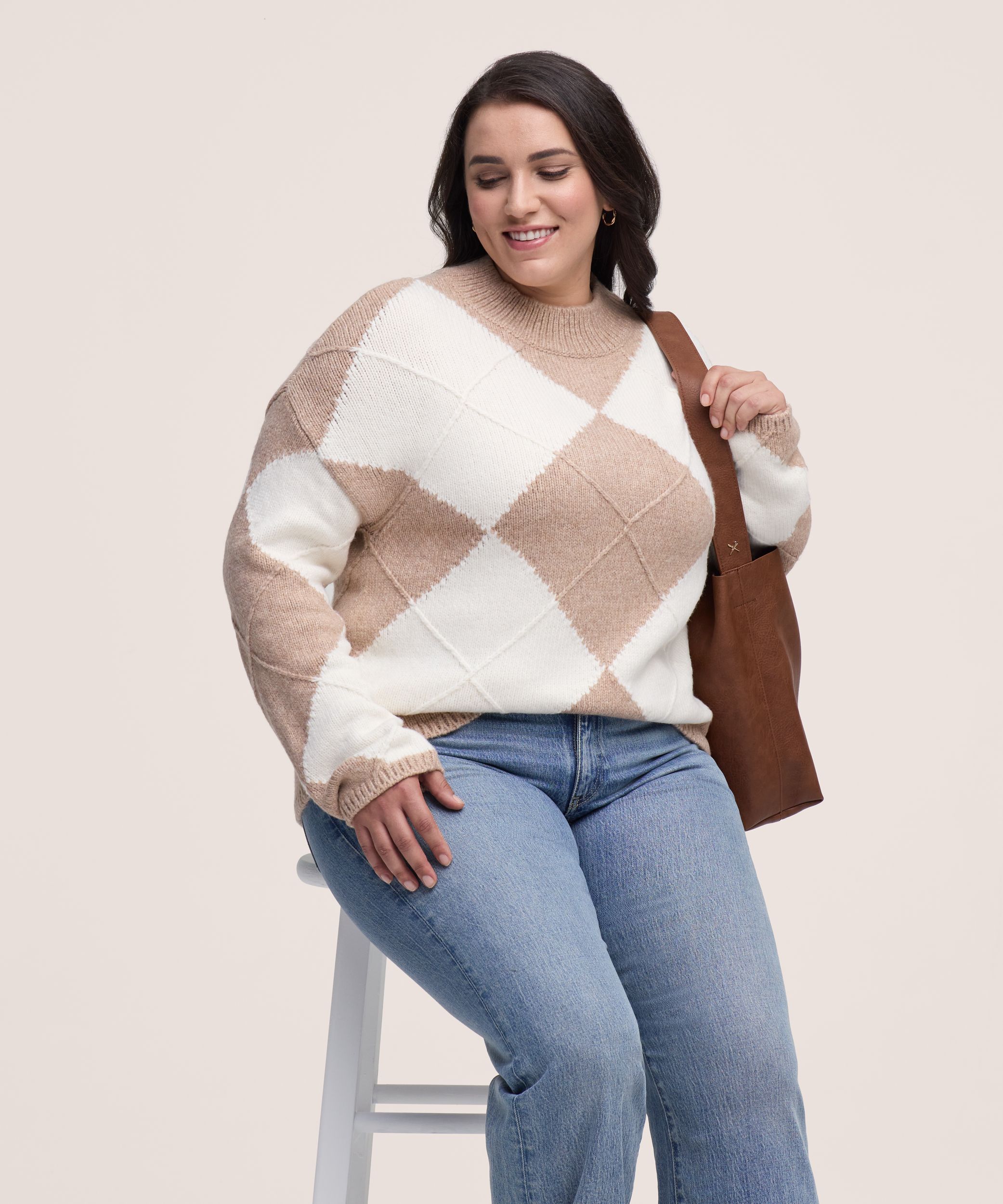 Denver Hayes Women's Argyle Mock Neck Sweater