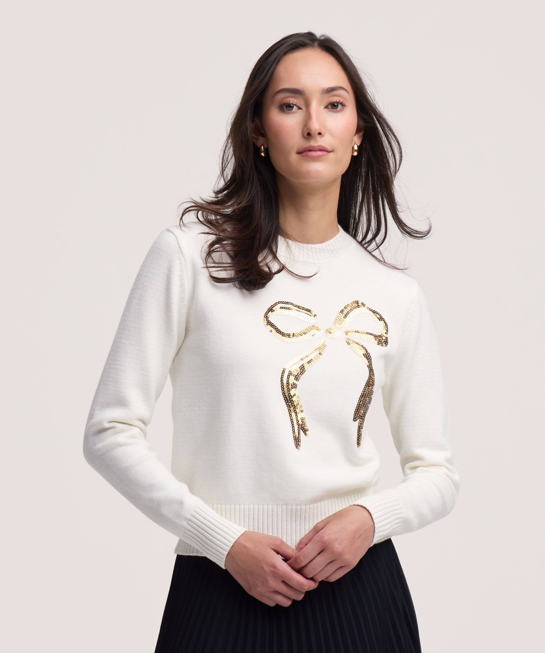 Denver Hayes Women's Sequin Bow Crewneck Sweater