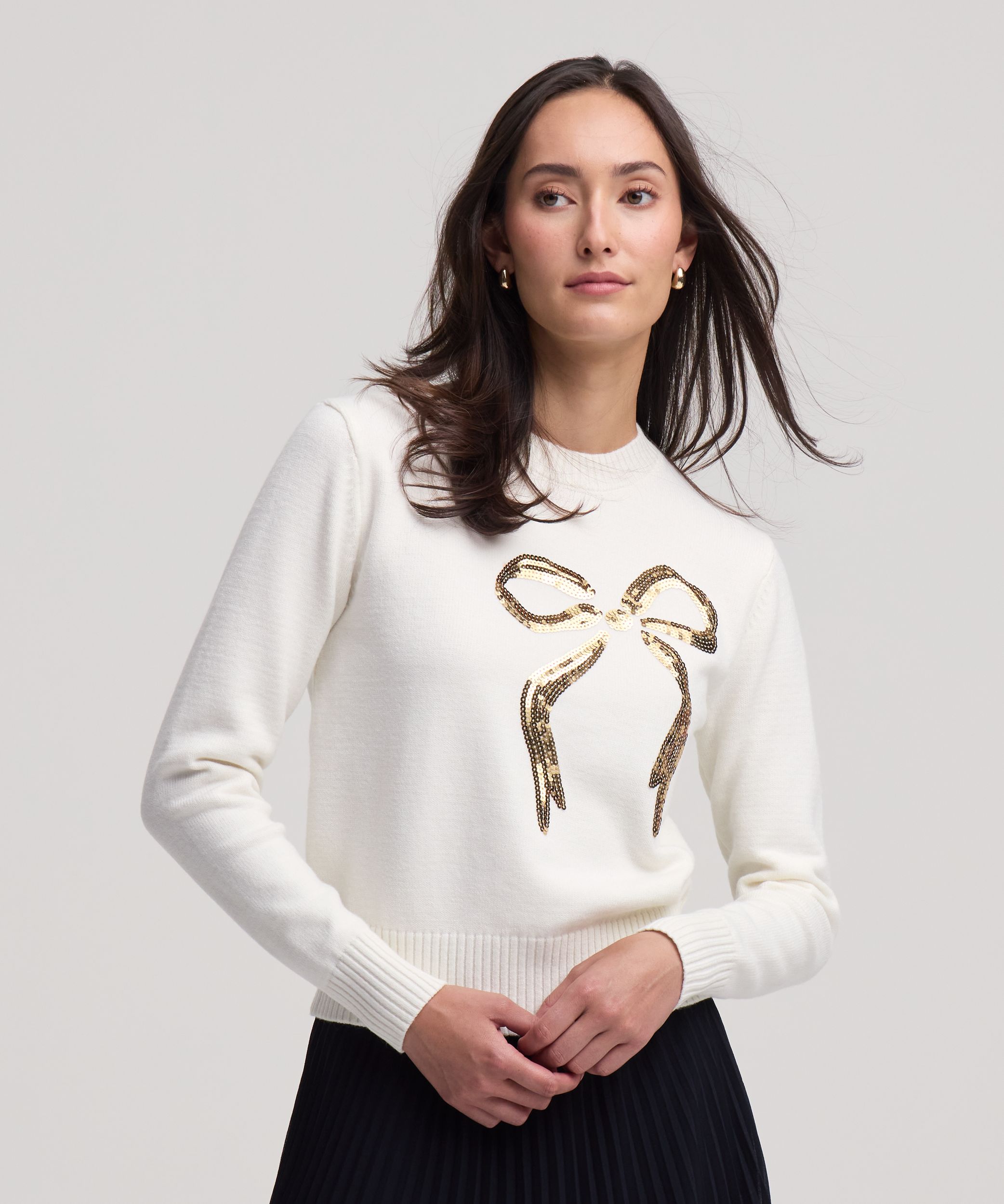 Denver Hayes Women's Sequin Bow Crewneck Sweater