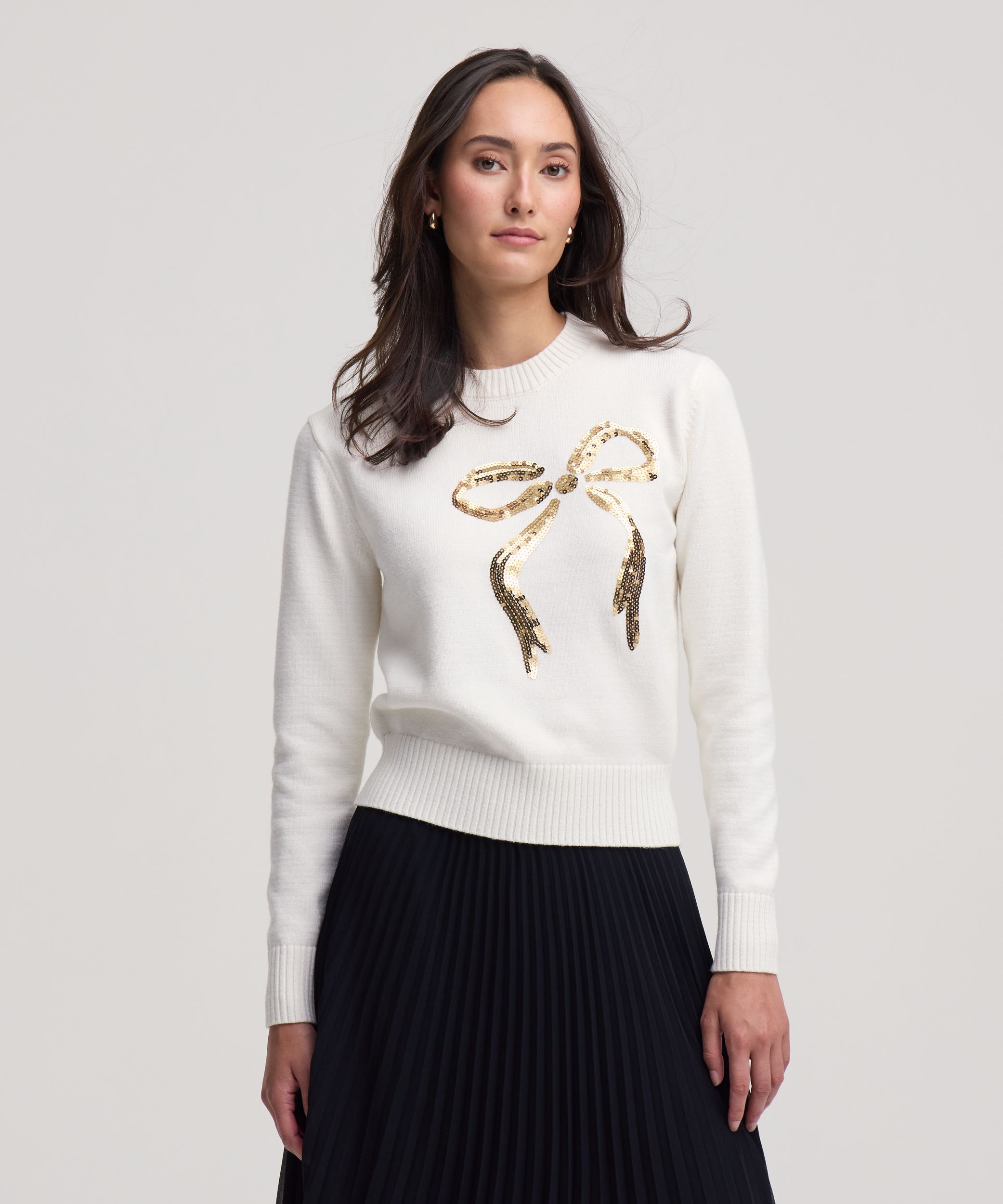 Denver Hayes Women's Sequin Bow Crewneck Sweater