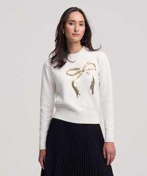 Denver Hayes Women's Sequin BowCrewneck Sweater