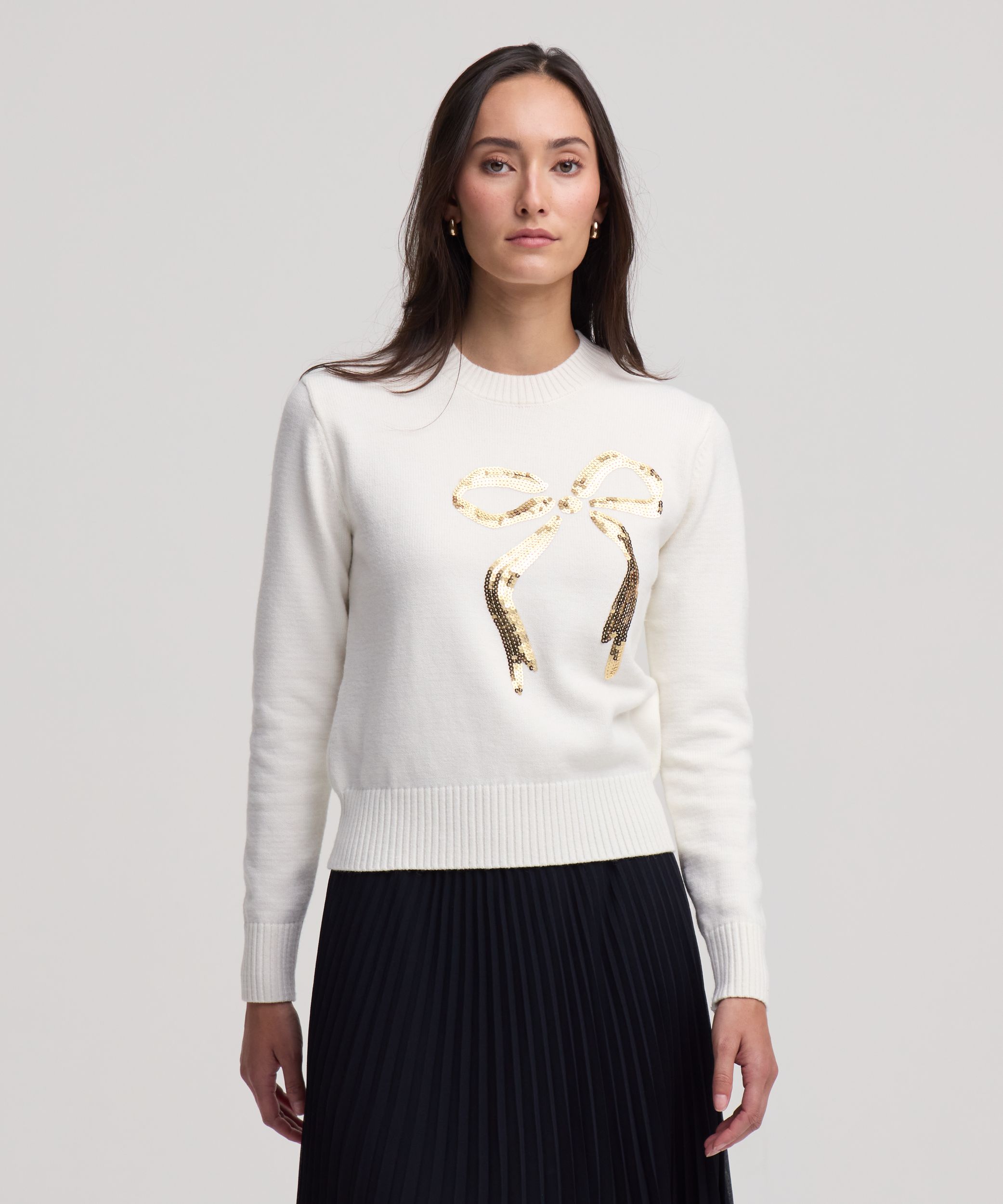 Denver Hayes Women's Sequin Bow Crewneck Sweater