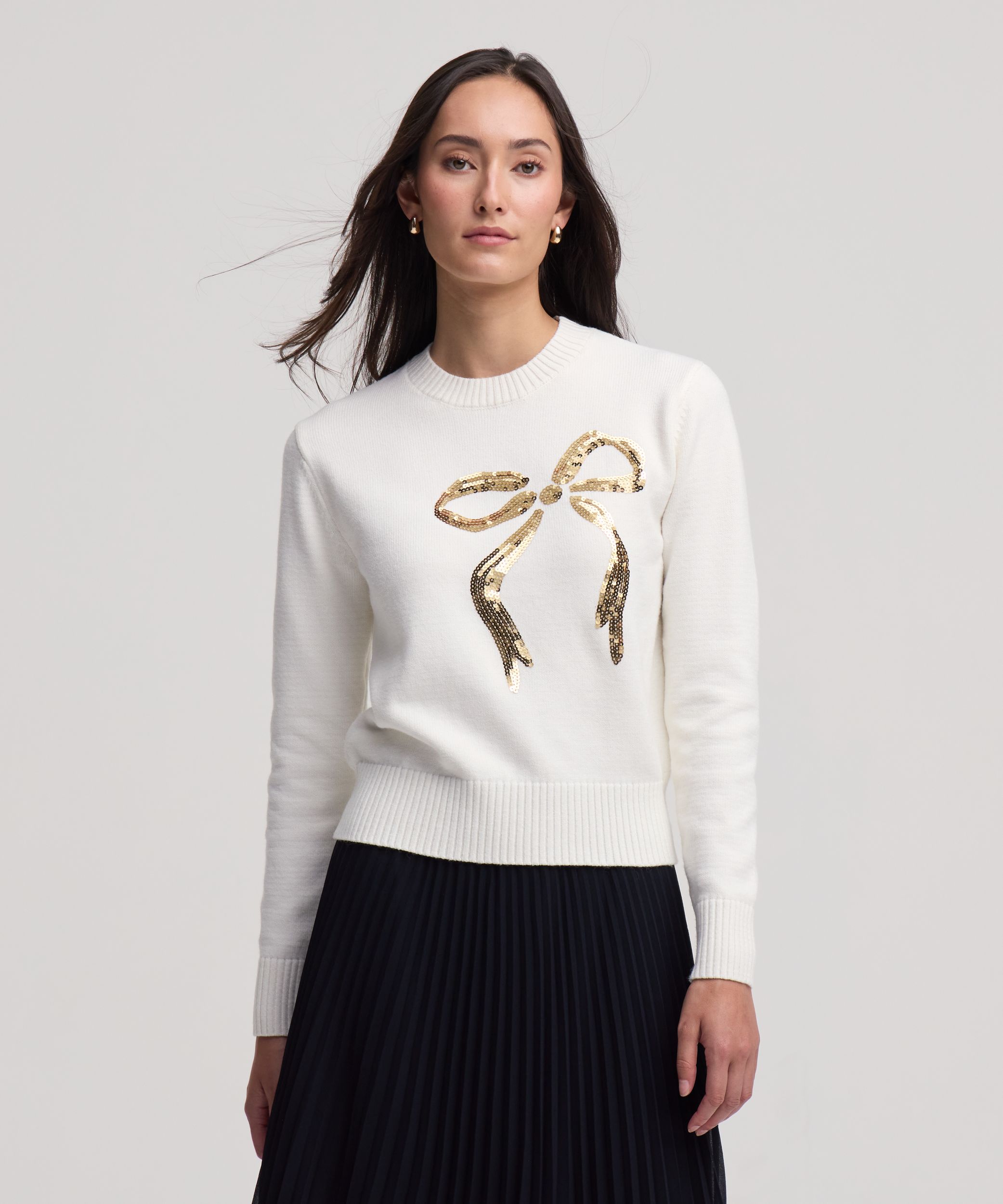 Denver Hayes Women's Sequin Bow Crewneck Sweater
