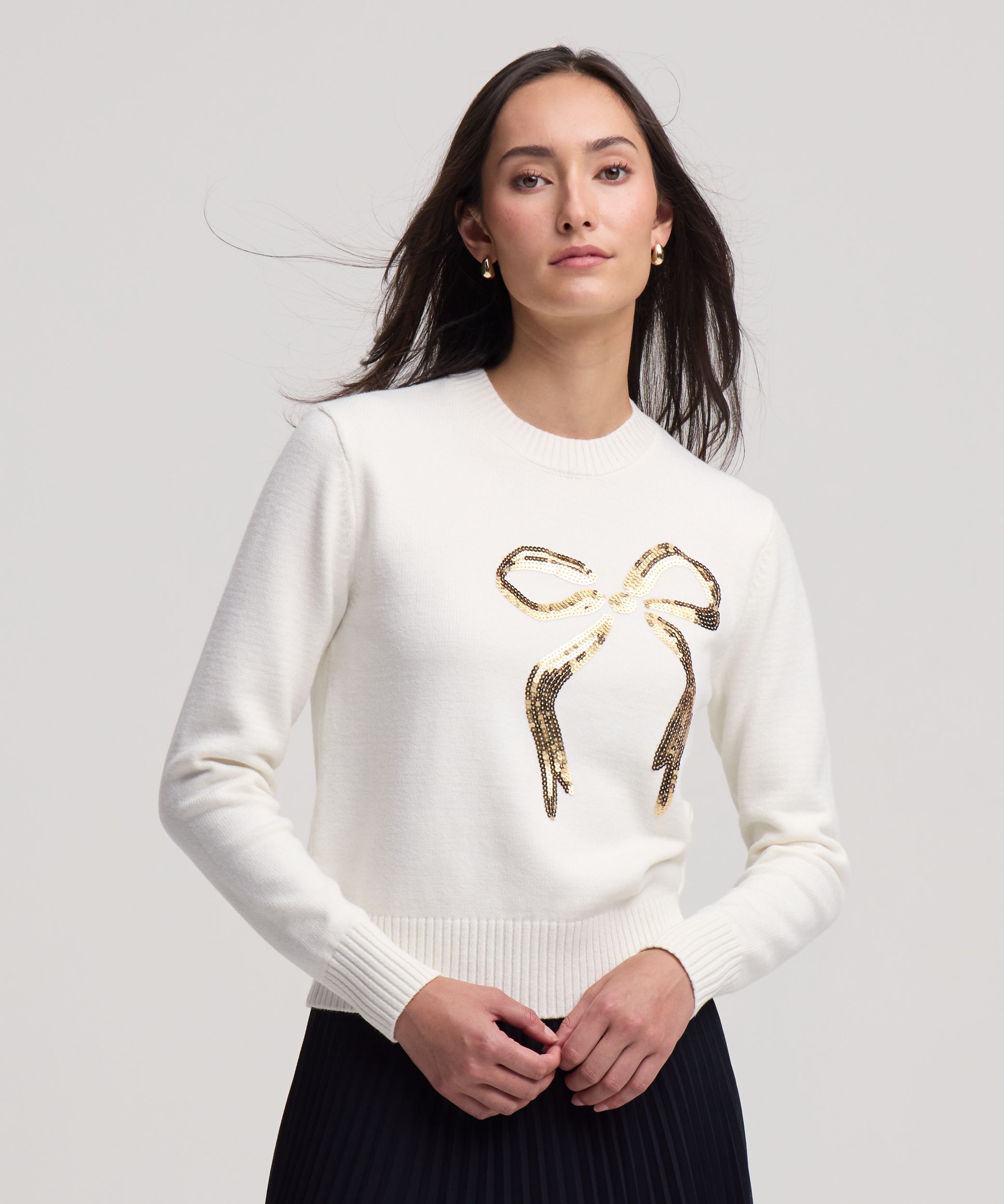 Denver Hayes Women's Sequin Bow Crewneck Sweater