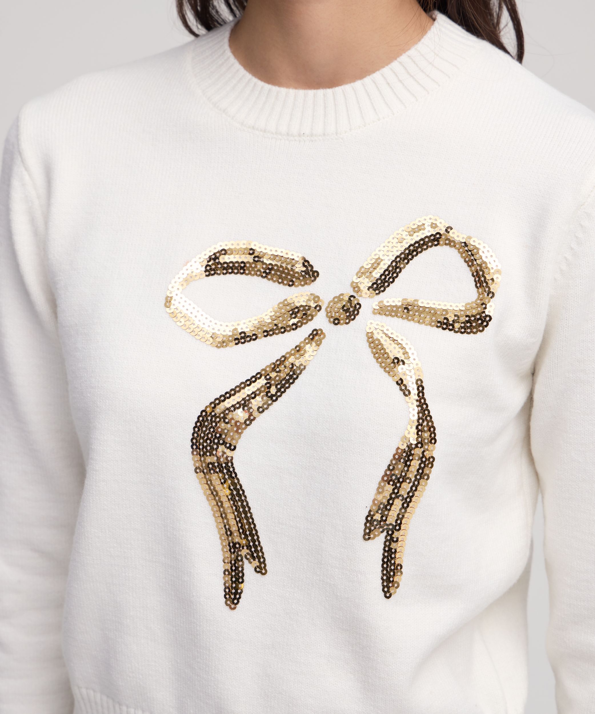 Denver Hayes Women's Sequin Bow Crewneck Sweater
