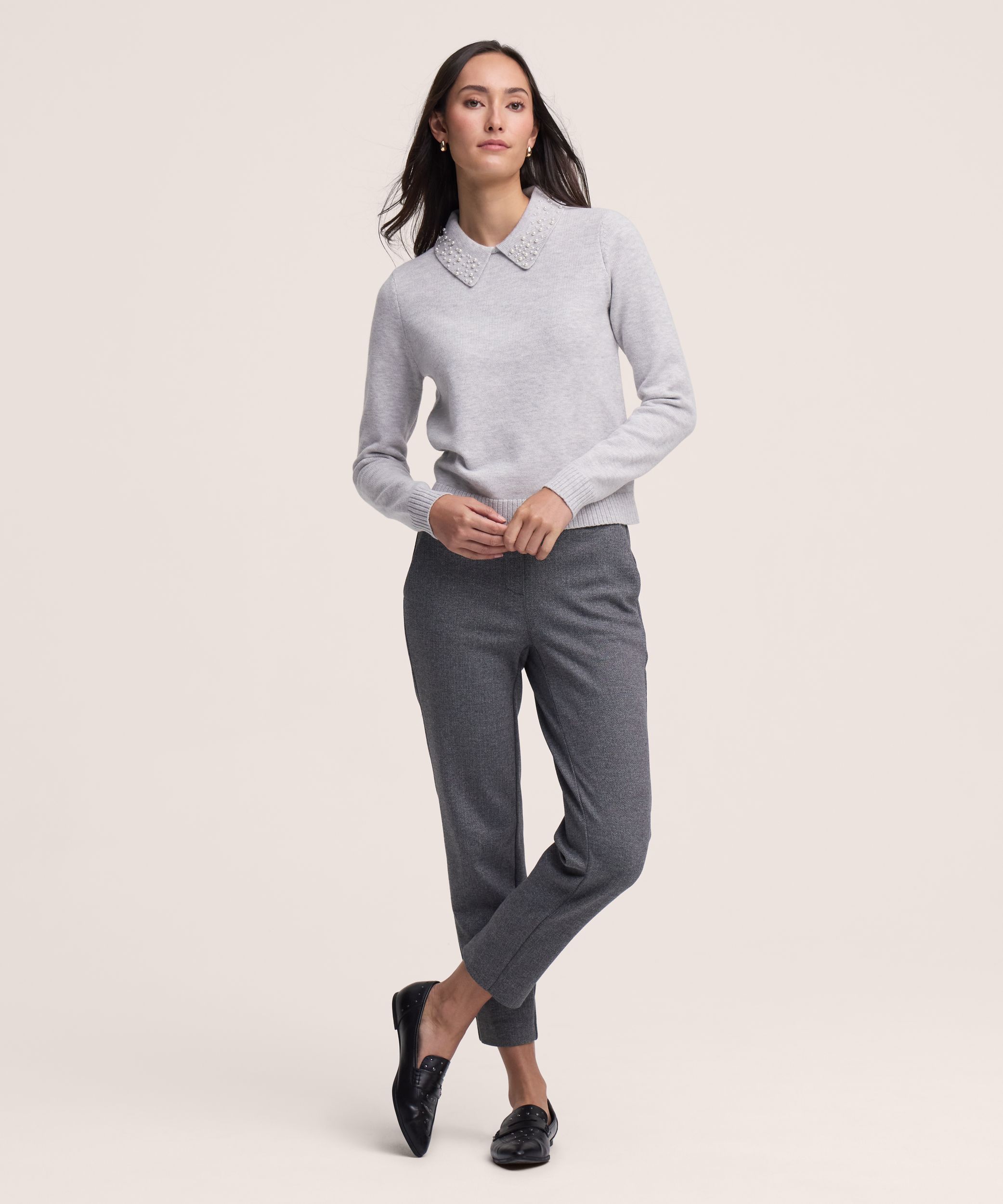 Chandail à col chemise orné de perles pour femmes, Denver Hayes