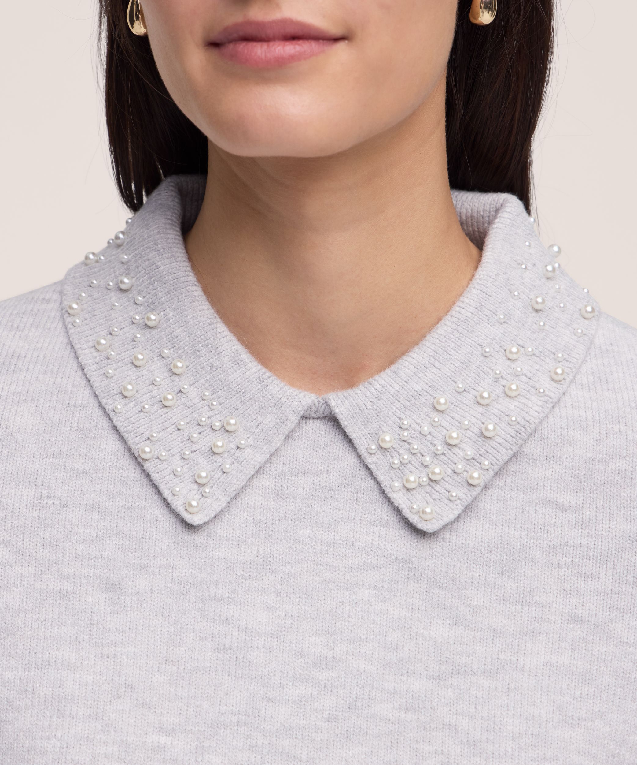 Chandail à col chemise orné de perles pour femmes, Denver Hayes