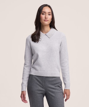 Chandail à col chemise orné de perles pour femmes, Denver Hayes