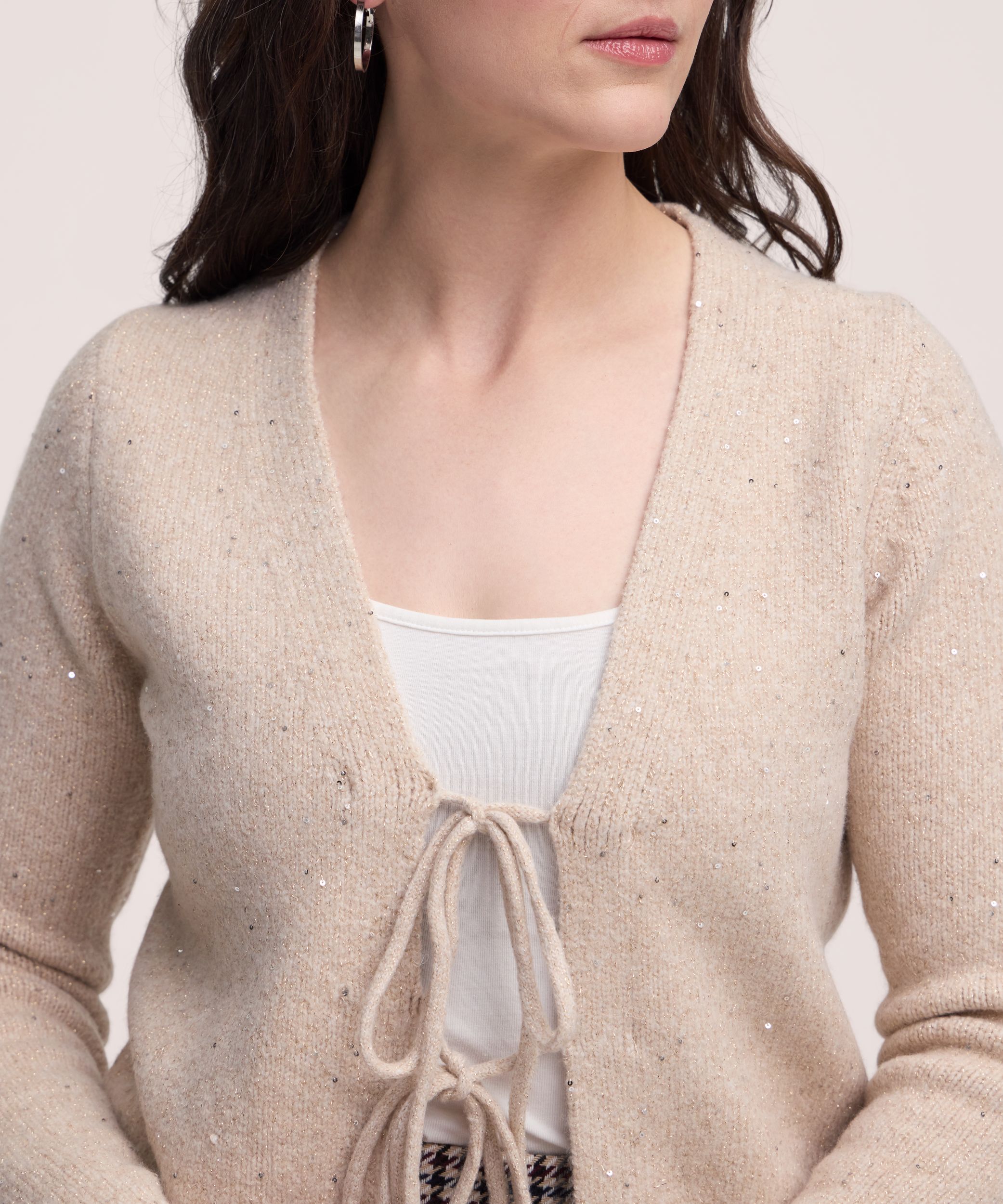 Cardigan à encolure en V noué sur le devant pour femmes, Denver Hayes