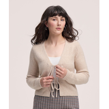 Cardigan à encolure en V noué sur le devant pour femmes, Denver Hayes Front_Flat