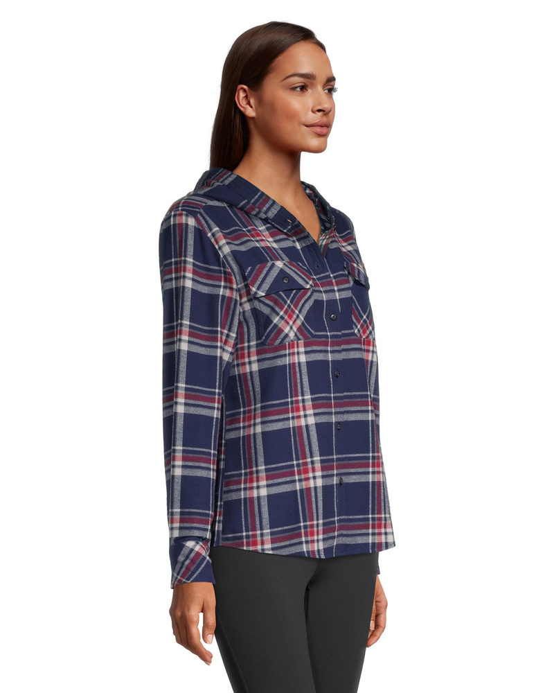 Boston Traders Women s Plaid Double Brushed Flannel Hooded Shirt