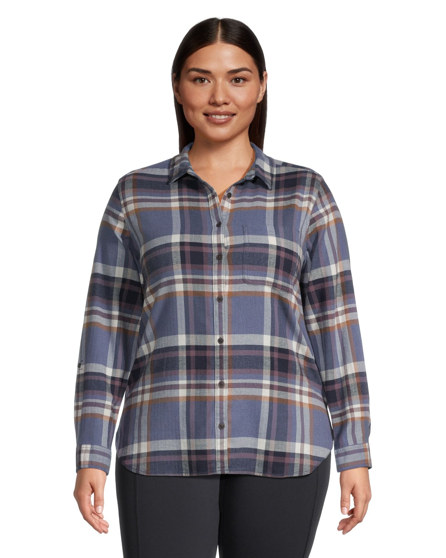 WindRiver Women's Semi-fit Long Sleeve Button Up Soft Brushed Stretch  Flannel Shirt