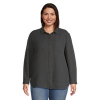 Denver Hayes Women's Long Sleeve Relaxed Double Gauze Button-Up Shirt