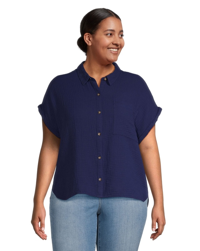 Denver Hayes Women's Short Sleeve Double Gauze Button Up Shirt