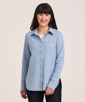 Chemise boutonnée semi-ajustée en chambray à manches longues pour femmes, Denver Hayes