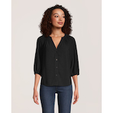 Denver Hayes Women's Hammered Weave Button Up 3Q Sleeve Blouse Front_Flat