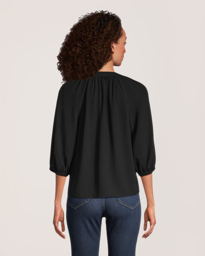 Denver Hayes Women's Hammered Weave Button Up 3Q Sleeve Blouse