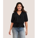 Haut cache-cœur en tissu à tissage martelé pour femmes, Denver Hayes Front_Flat