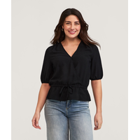 Haut cache-cœur en tissu à tissage martelé pour femmes, Denver Hayes Front_Flat